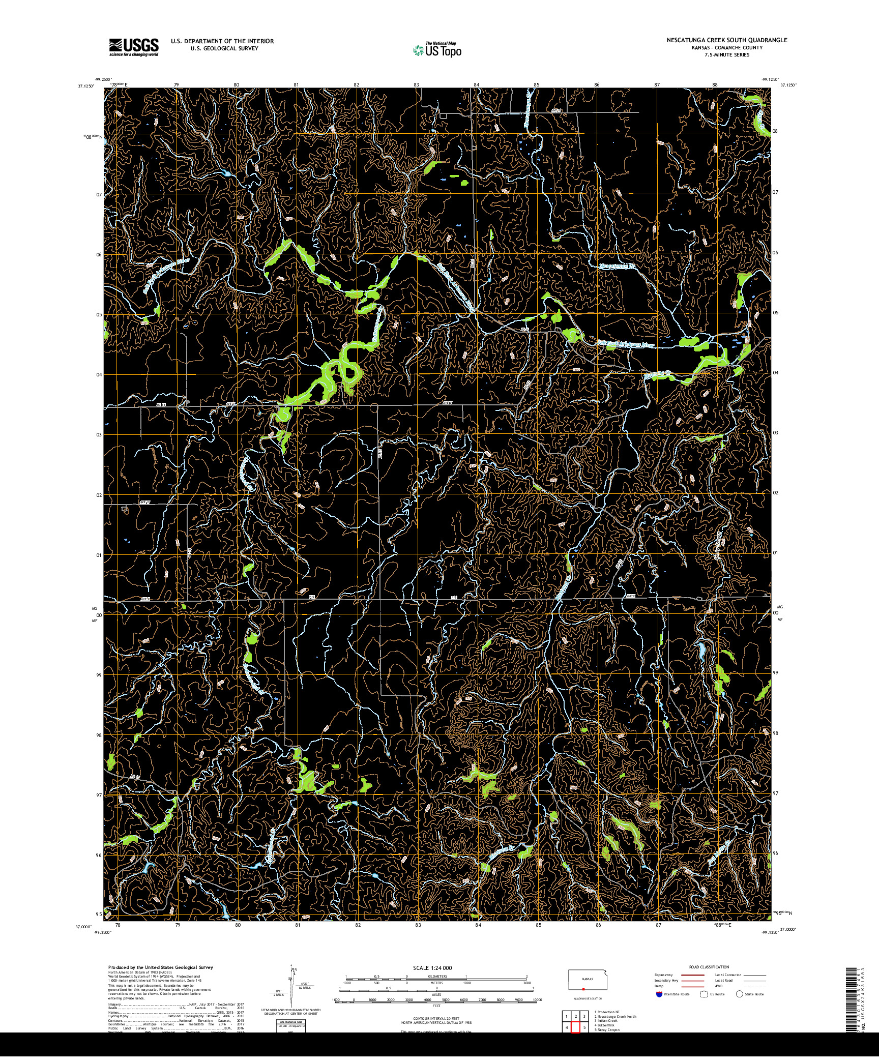 USGS US TOPO 7.5-MINUTE MAP FOR NESCATUNGA CREEK SOUTH, KS 2018