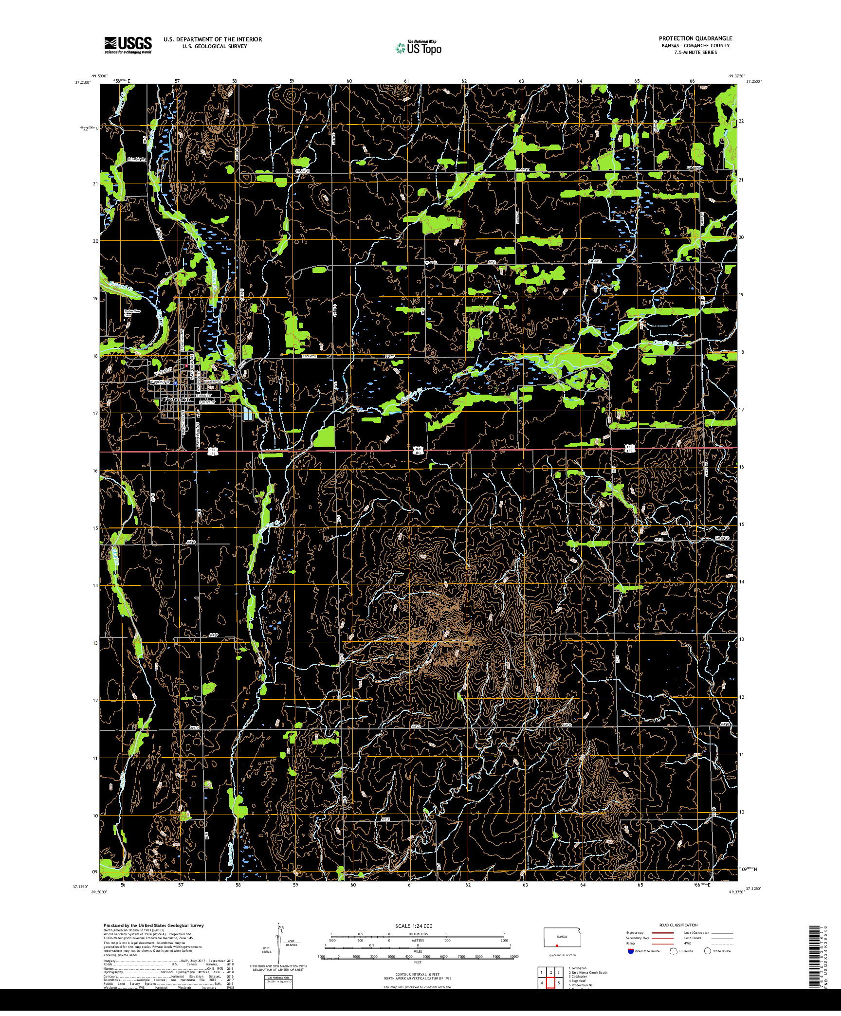 USGS US TOPO 7.5-MINUTE MAP FOR PROTECTION, KS 2018