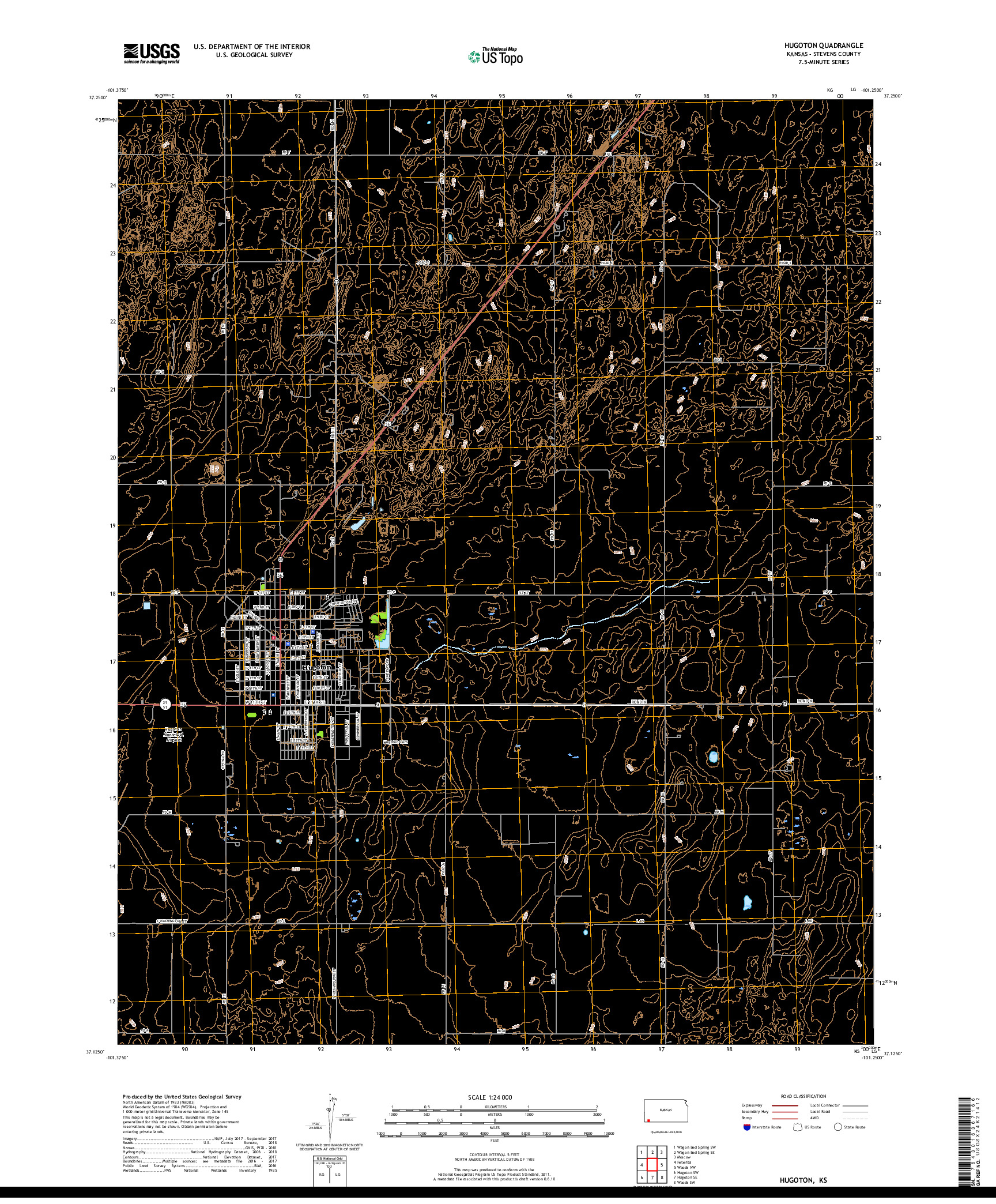 USGS US TOPO 7.5-MINUTE MAP FOR HUGOTON, KS 2018