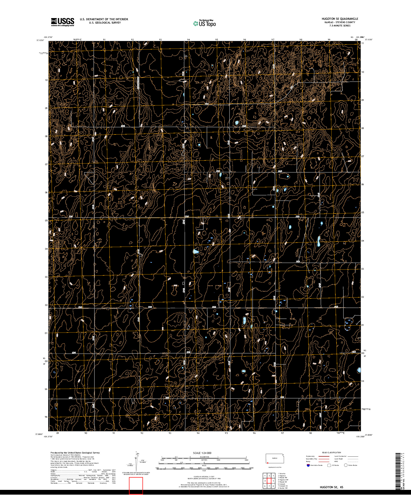 USGS US TOPO 7.5-MINUTE MAP FOR HUGOTON SE, KS 2018