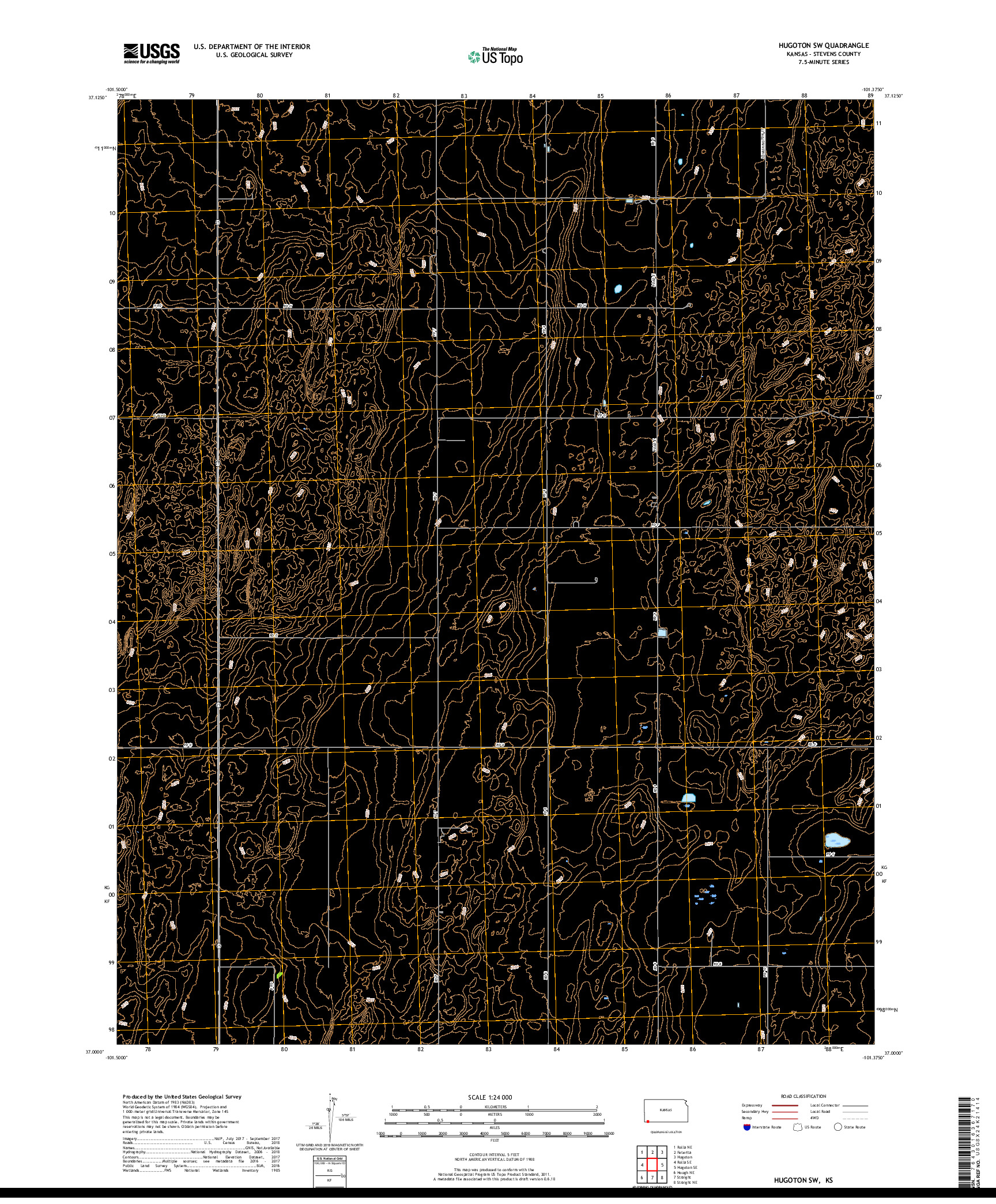 USGS US TOPO 7.5-MINUTE MAP FOR HUGOTON SW, KS 2018