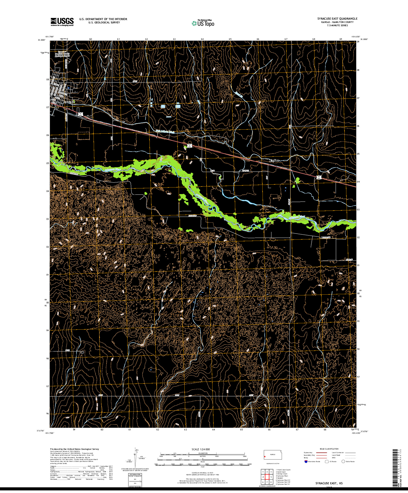 USGS US TOPO 7.5-MINUTE MAP FOR SYRACUSE EAST, KS 2018