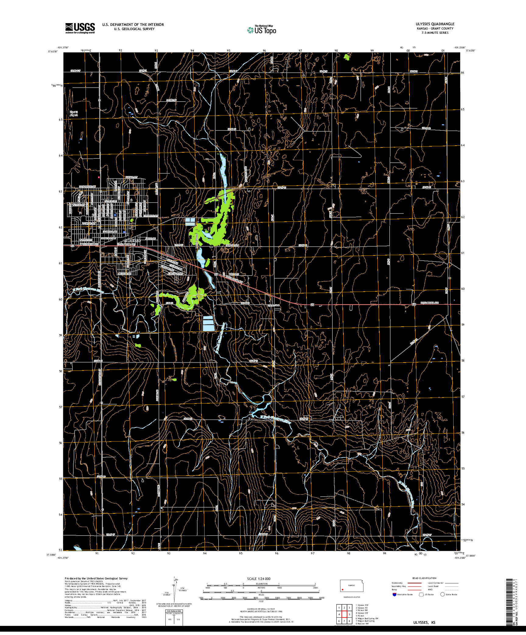 USGS US TOPO 7.5-MINUTE MAP FOR ULYSSES, KS 2018