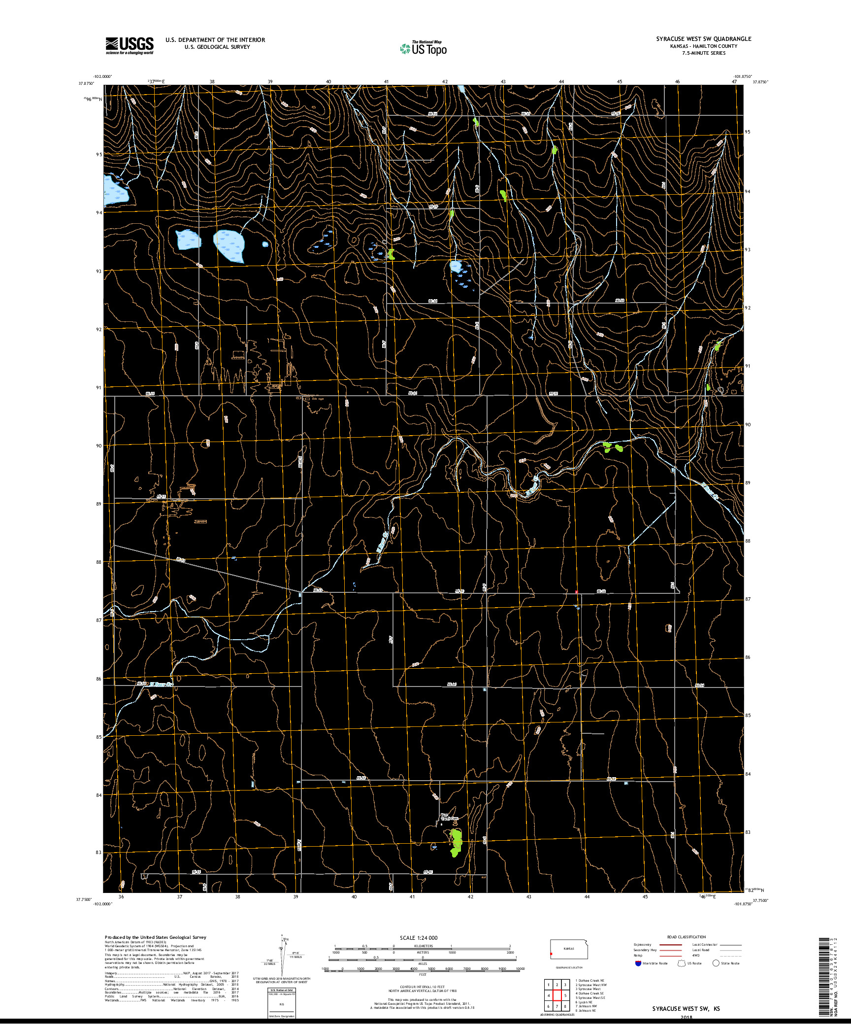 USGS US TOPO 7.5-MINUTE MAP FOR SYRACUSE WEST SW, KS 2018