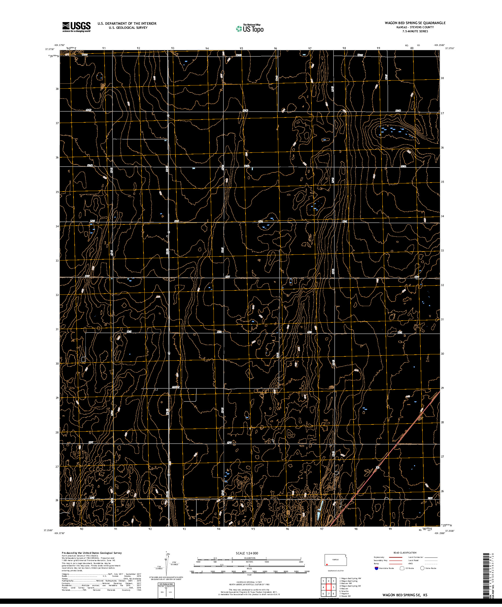 USGS US TOPO 7.5-MINUTE MAP FOR WAGON BED SPRING SE, KS 2018