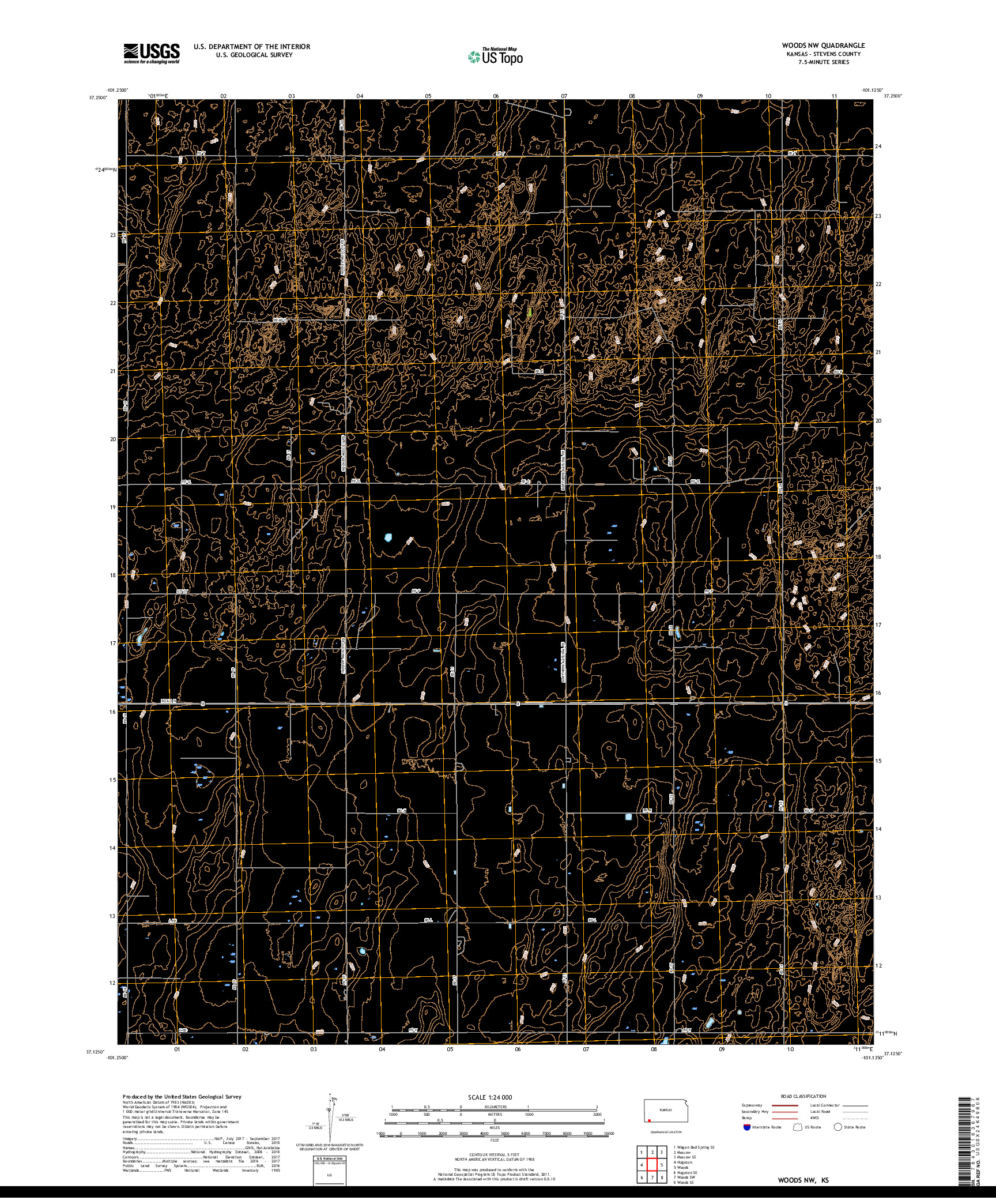 USGS US TOPO 7.5-MINUTE MAP FOR WOODS NW, KS 2018