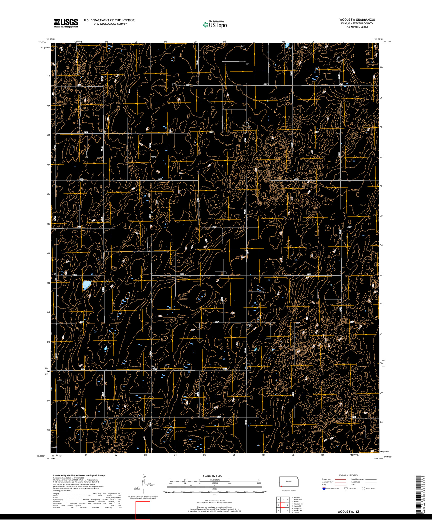 USGS US TOPO 7.5-MINUTE MAP FOR WOODS SW, KS 2018