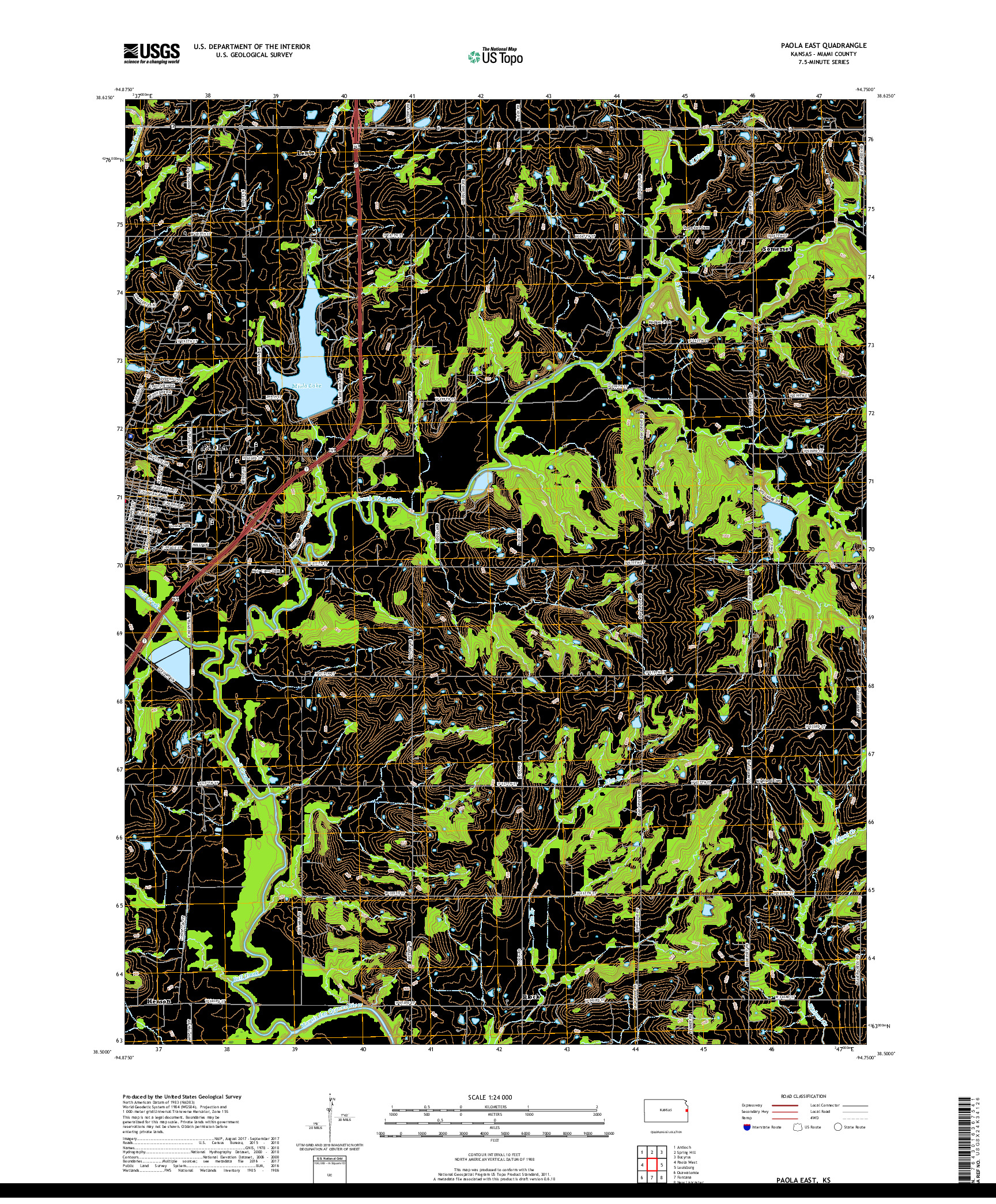 USGS US TOPO 7.5-MINUTE MAP FOR PAOLA EAST, KS 2018