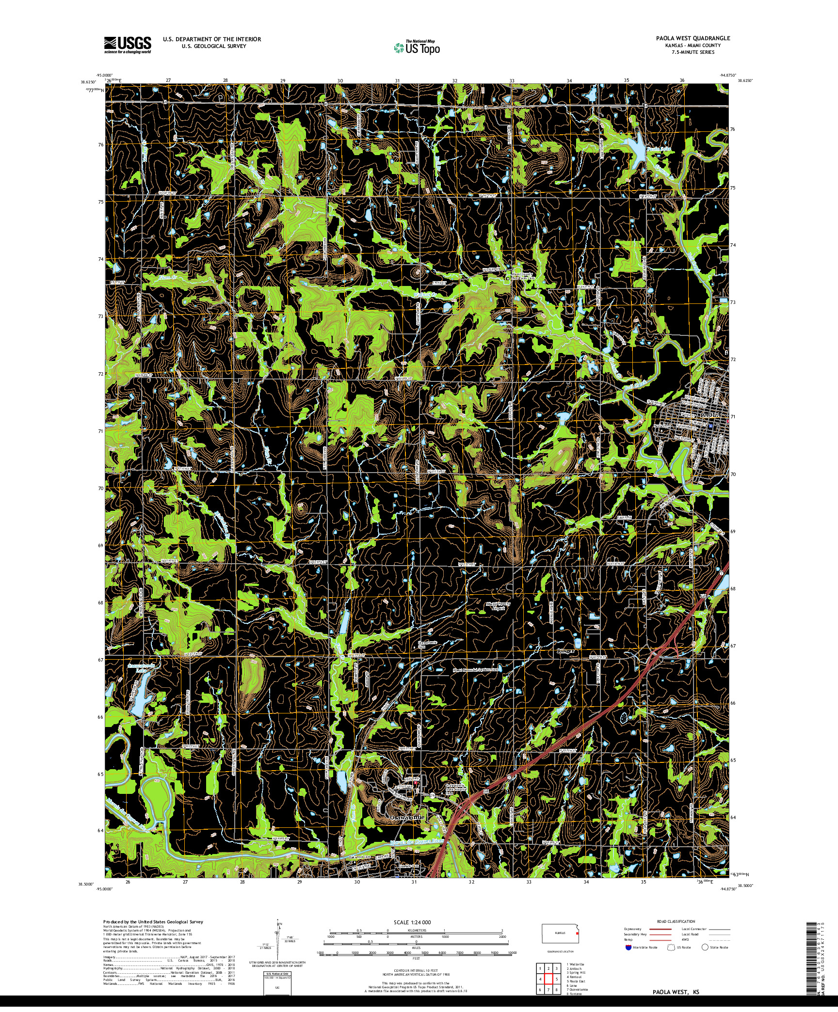 USGS US TOPO 7.5-MINUTE MAP FOR PAOLA WEST, KS 2018