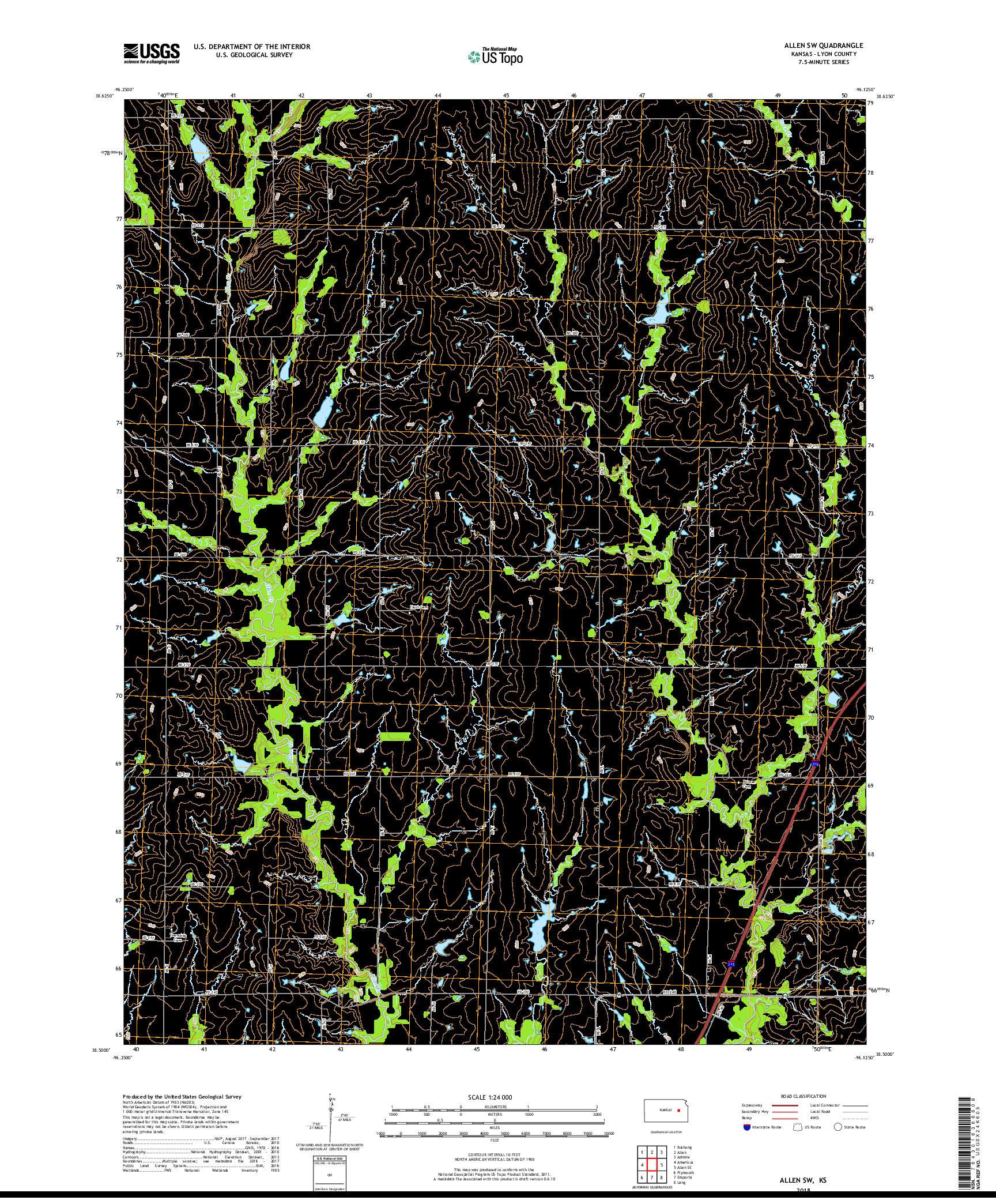 USGS US TOPO 7.5-MINUTE MAP FOR ALLEN SW, KS 2018