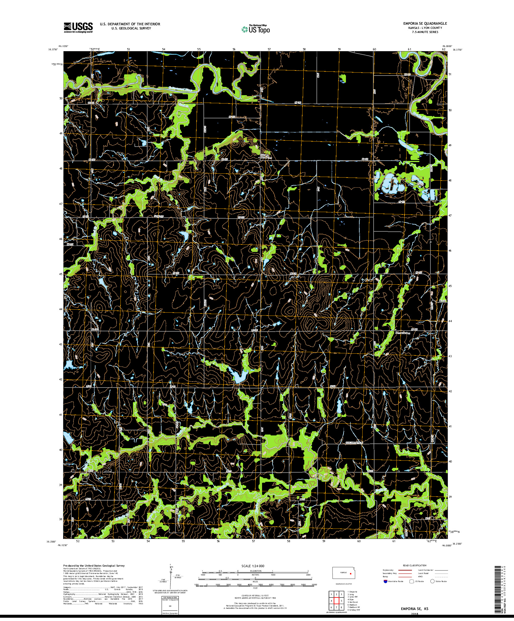 USGS US TOPO 7.5-MINUTE MAP FOR EMPORIA SE, KS 2018