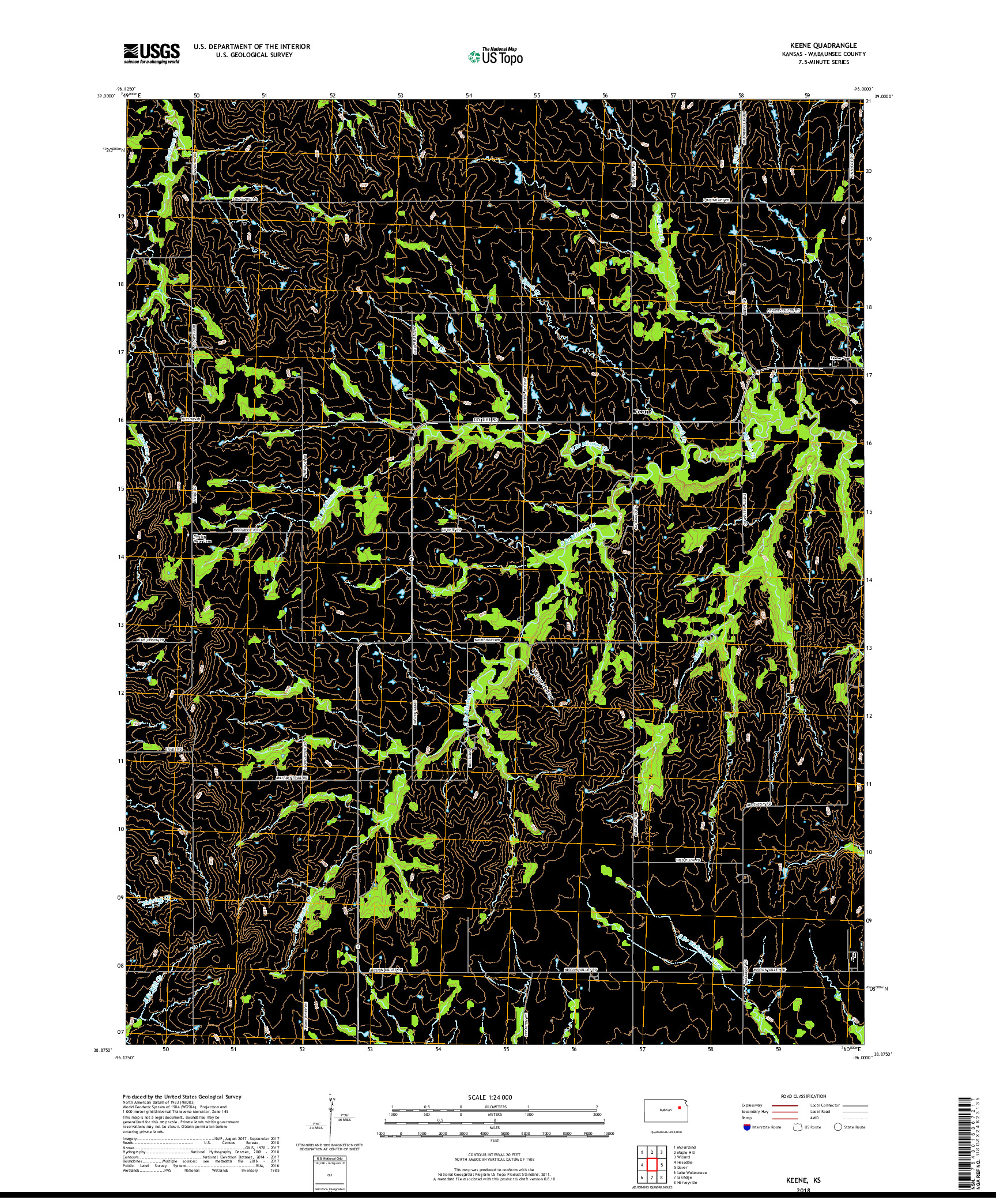 USGS US TOPO 7.5-MINUTE MAP FOR KEENE, KS 2018