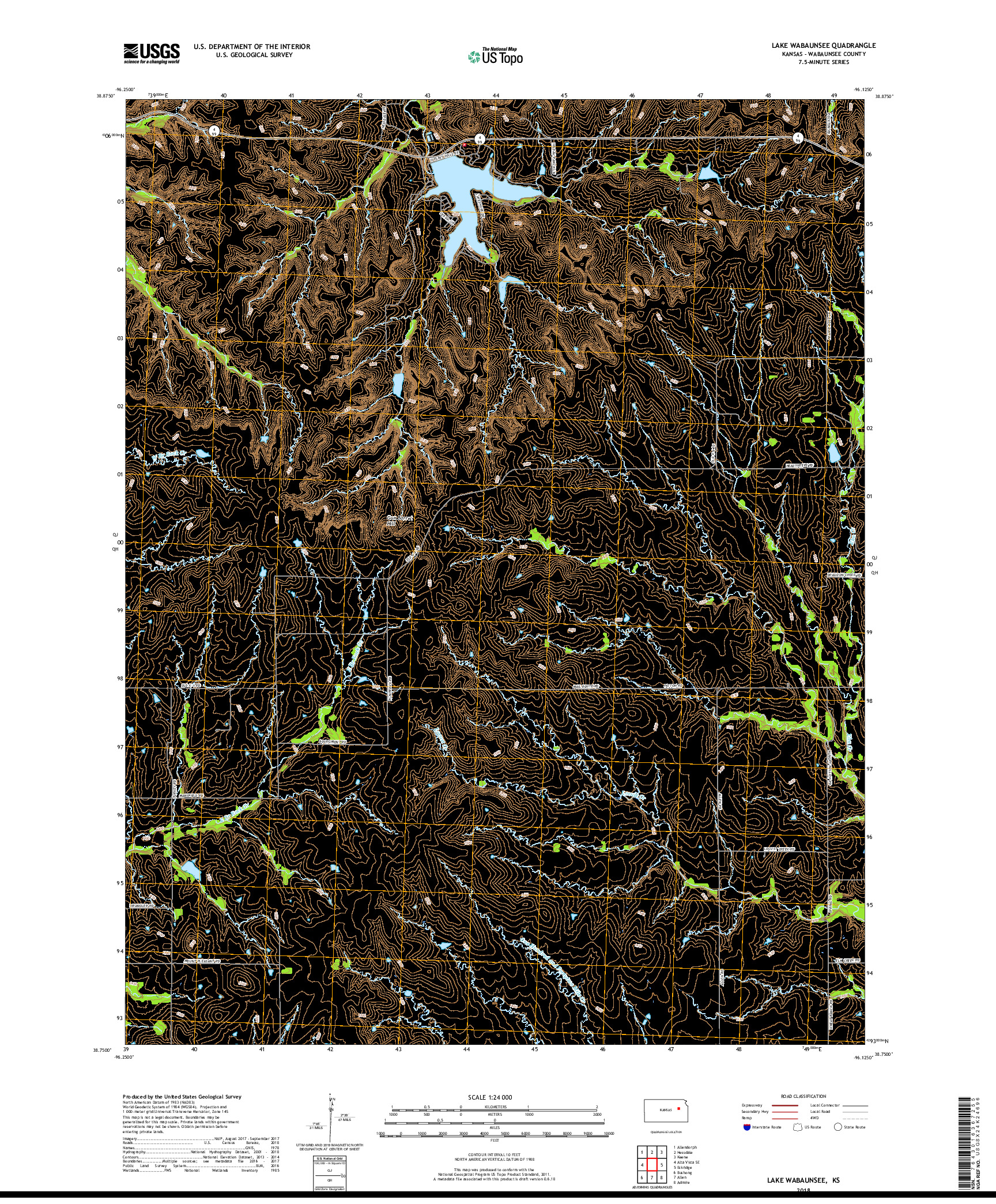 USGS US TOPO 7.5-MINUTE MAP FOR LAKE WABAUNSEE, KS 2018