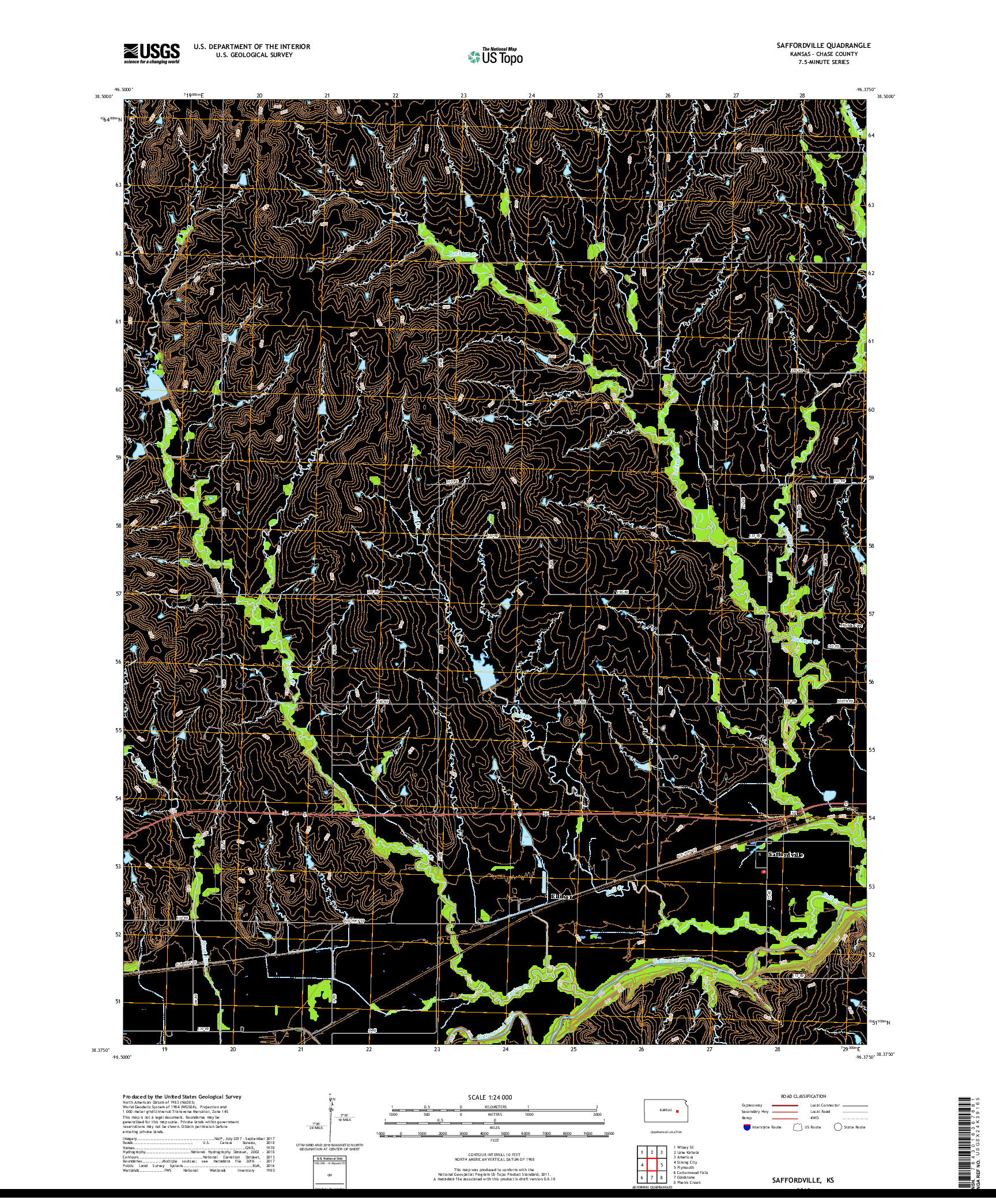 USGS US TOPO 7.5-MINUTE MAP FOR SAFFORDVILLE, KS 2018