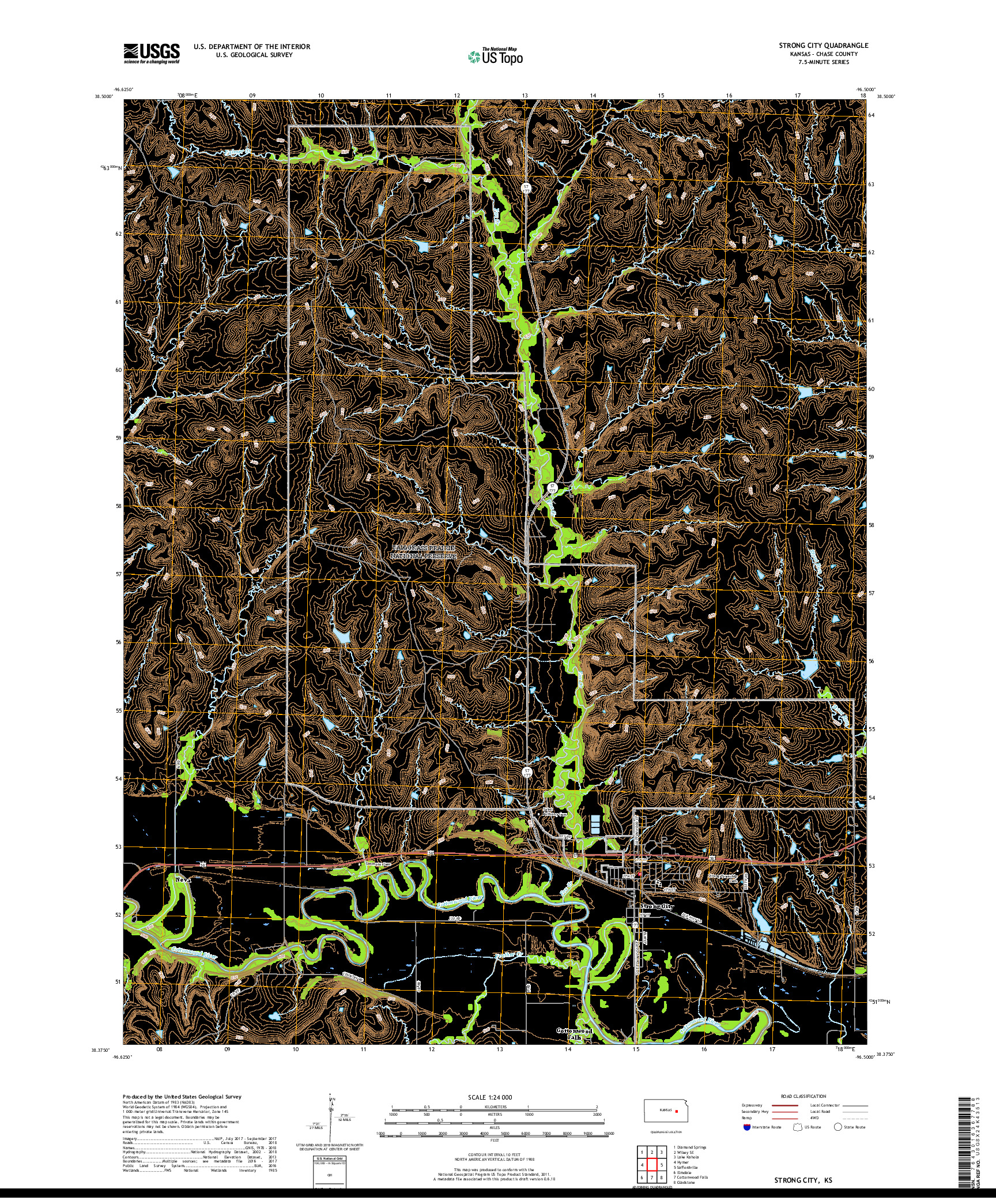 USGS US TOPO 7.5-MINUTE MAP FOR STRONG CITY, KS 2018