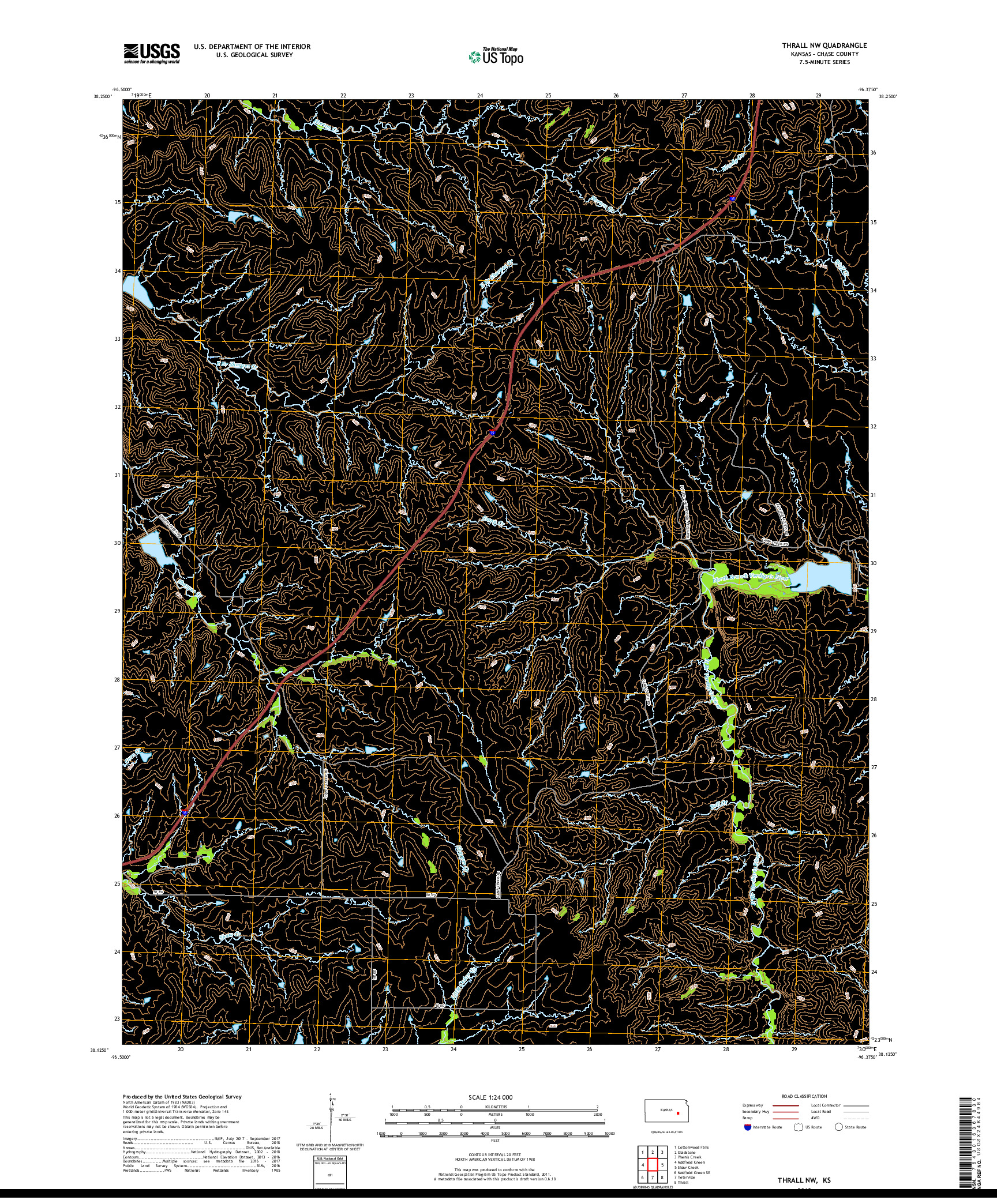 USGS US TOPO 7.5-MINUTE MAP FOR THRALL NW, KS 2018