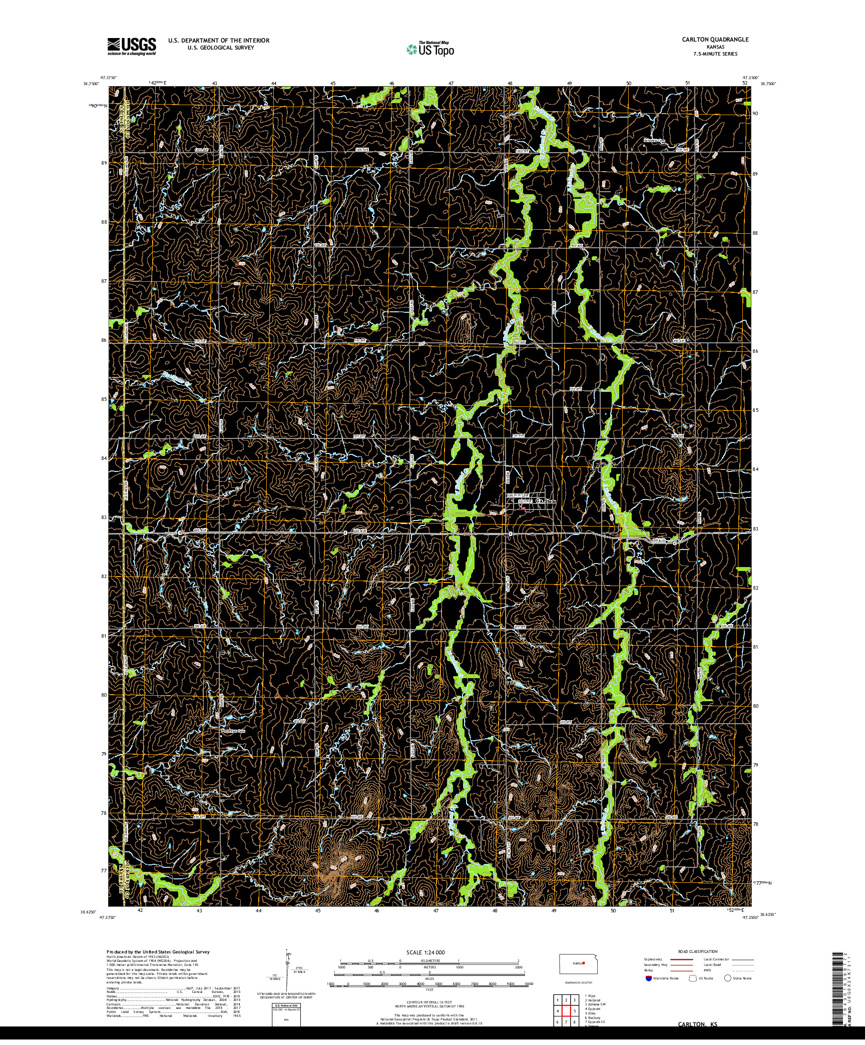 USGS US TOPO 7.5-MINUTE MAP FOR CARLTON, KS 2018