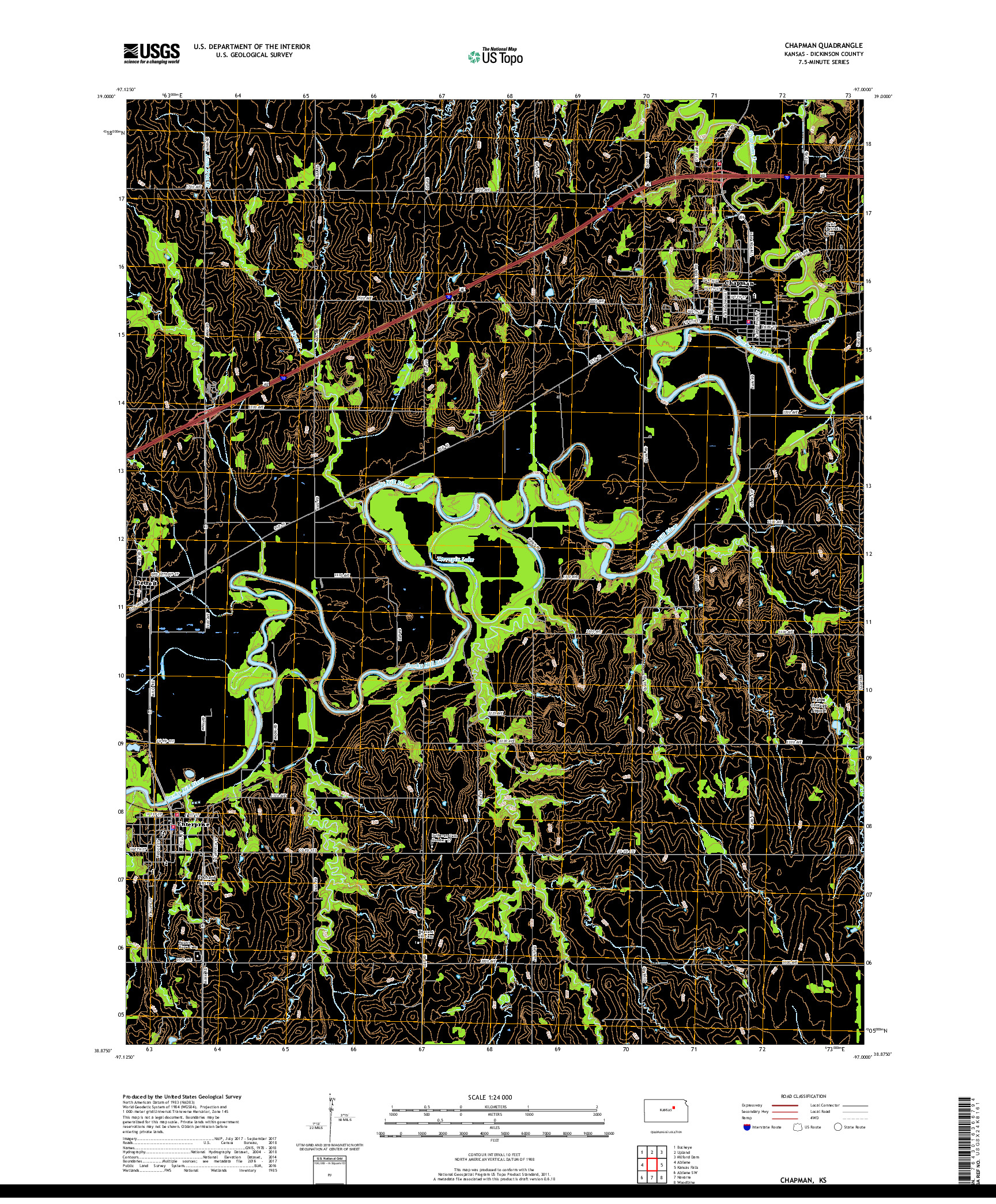 USGS US TOPO 7.5-MINUTE MAP FOR CHAPMAN, KS 2018