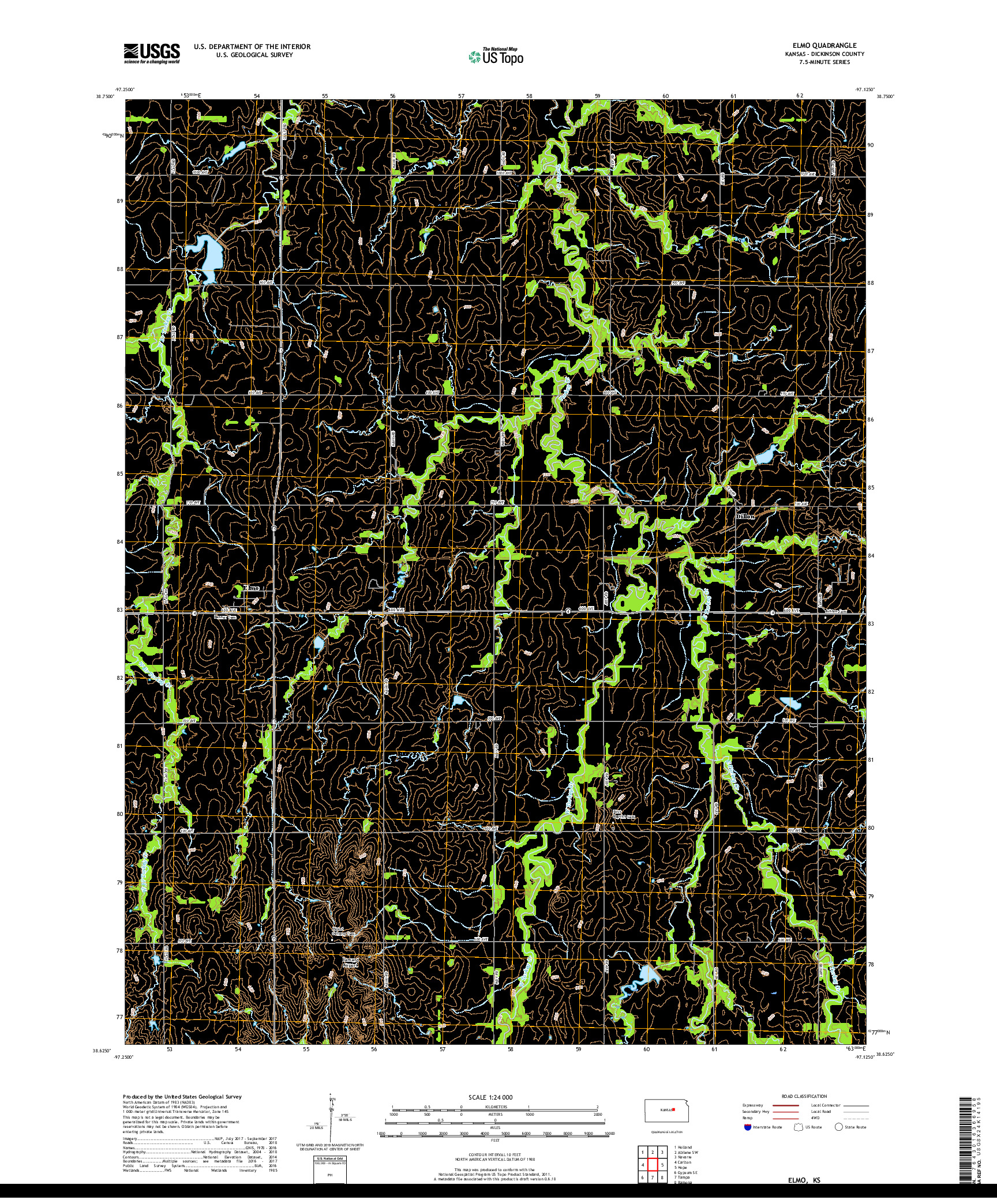 USGS US TOPO 7.5-MINUTE MAP FOR ELMO, KS 2018