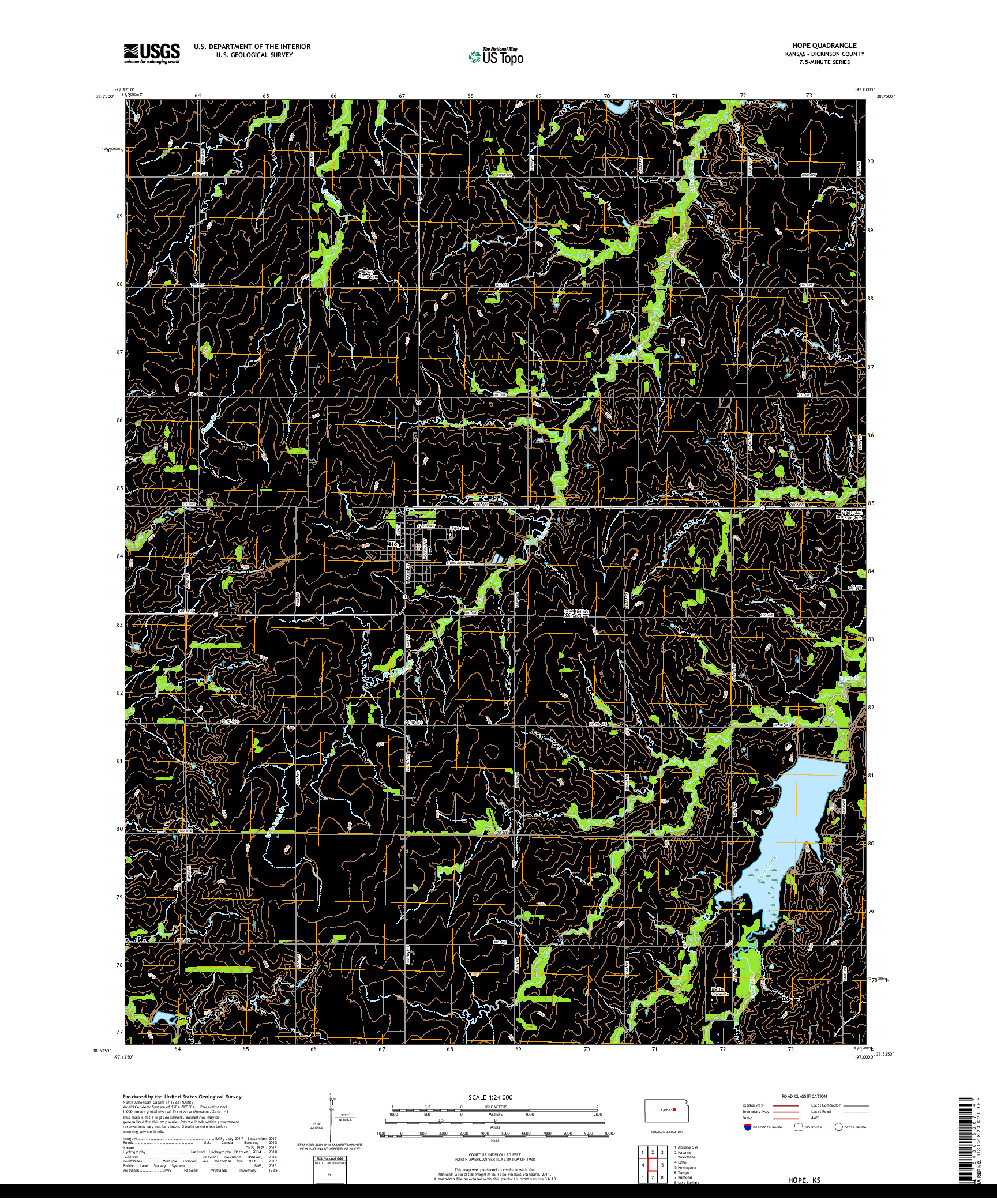 USGS US TOPO 7.5-MINUTE MAP FOR HOPE, KS 2018