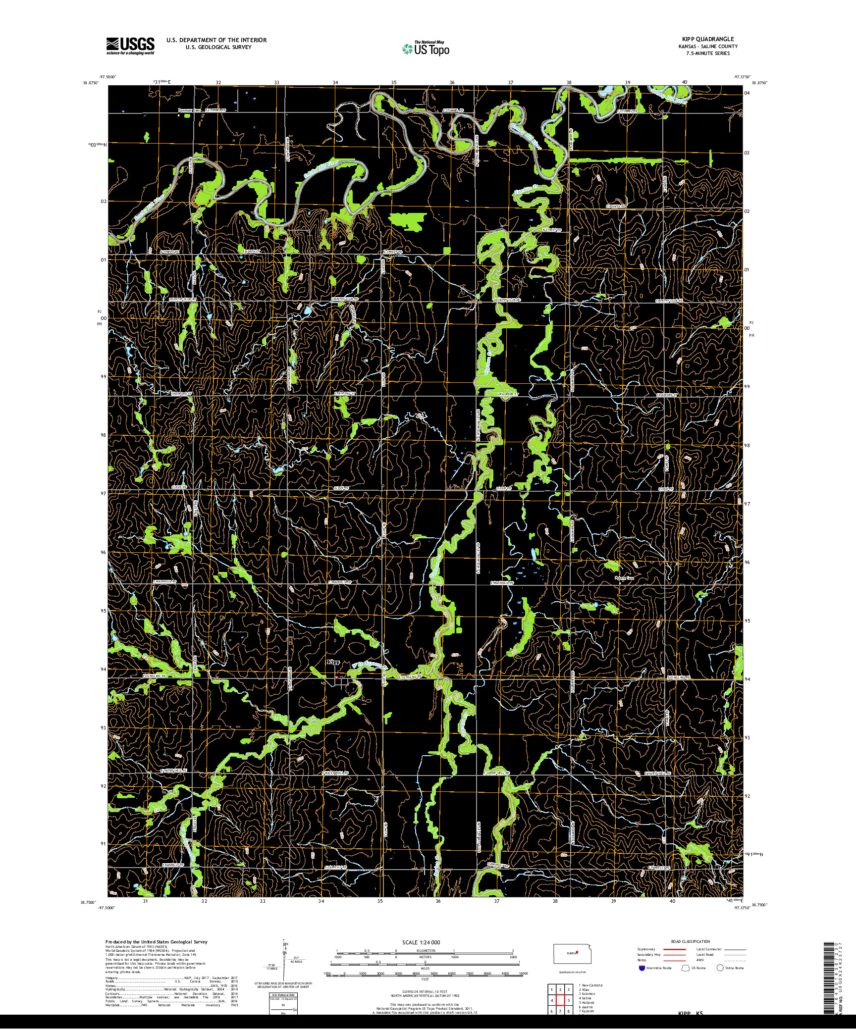 USGS US TOPO 7.5-MINUTE MAP FOR KIPP, KS 2018