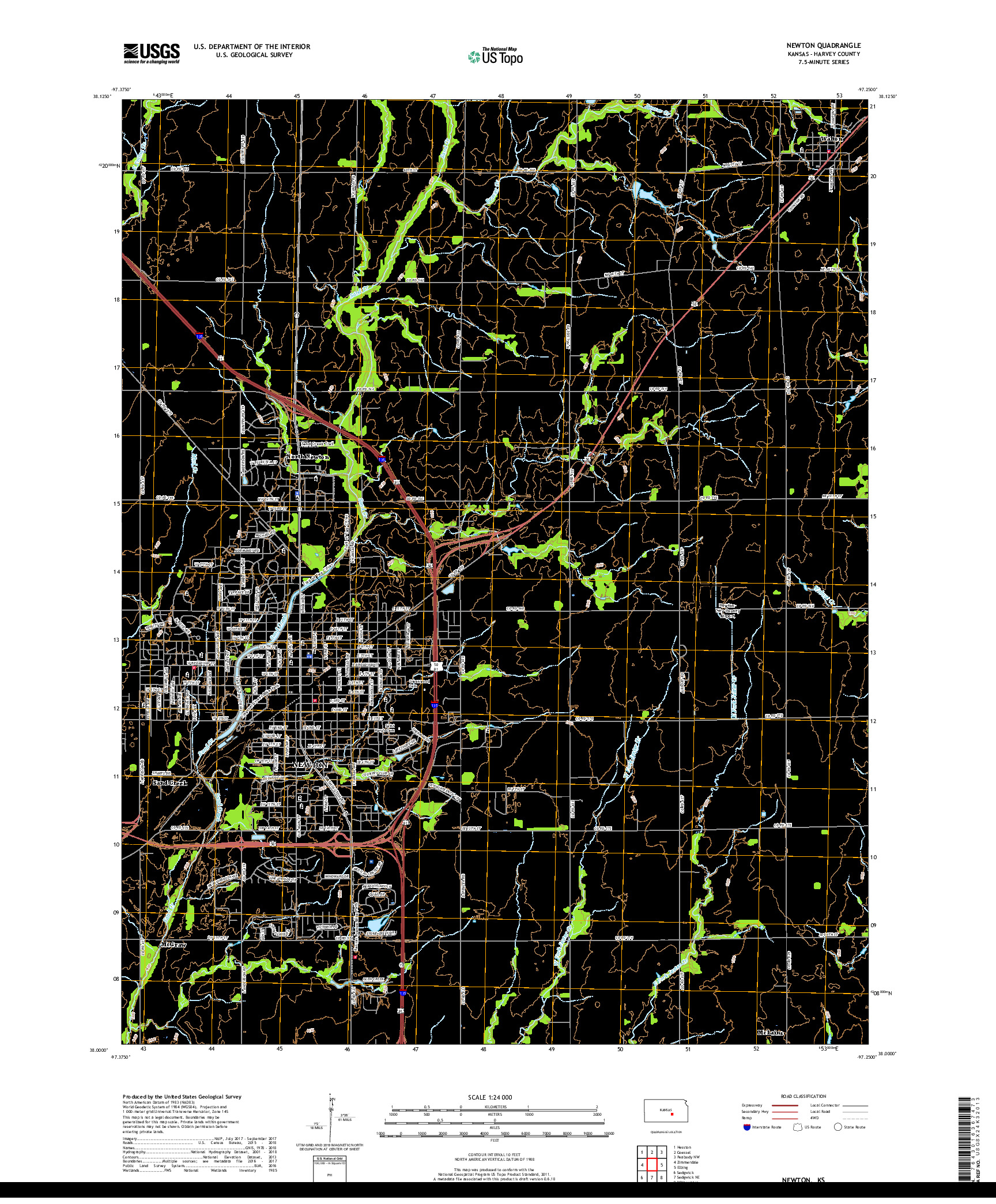 USGS US TOPO 7.5-MINUTE MAP FOR NEWTON, KS 2018