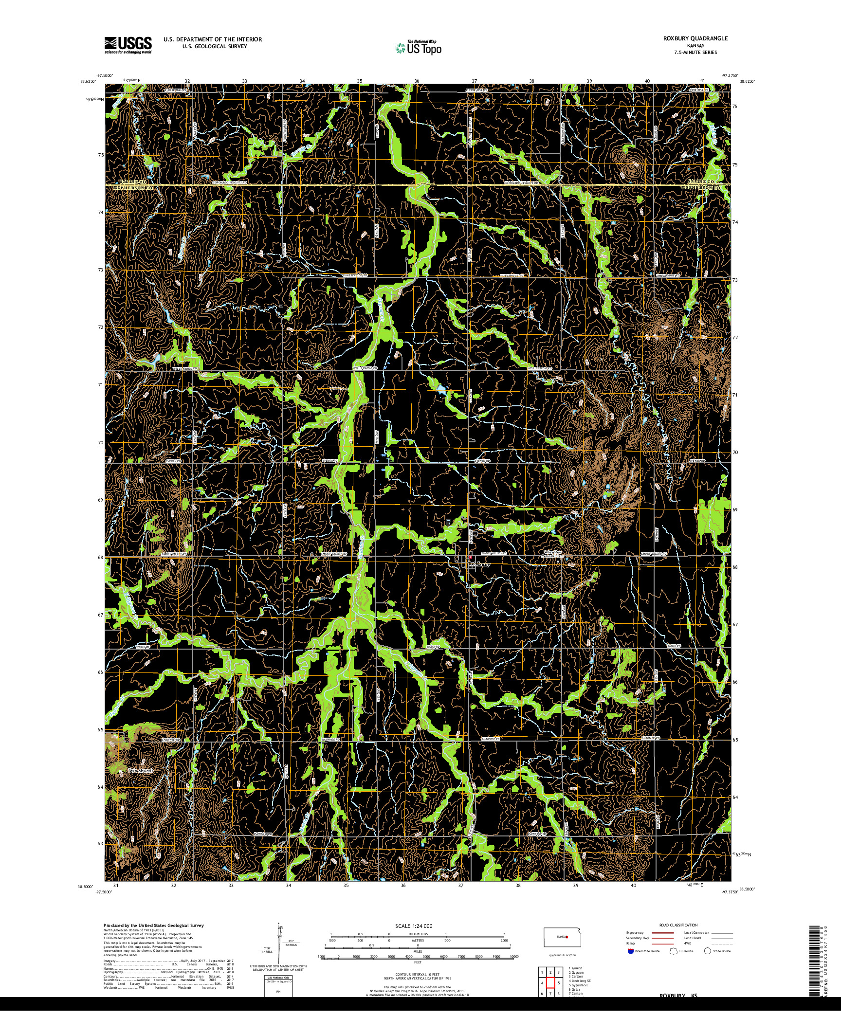 USGS US TOPO 7.5-MINUTE MAP FOR ROXBURY, KS 2018