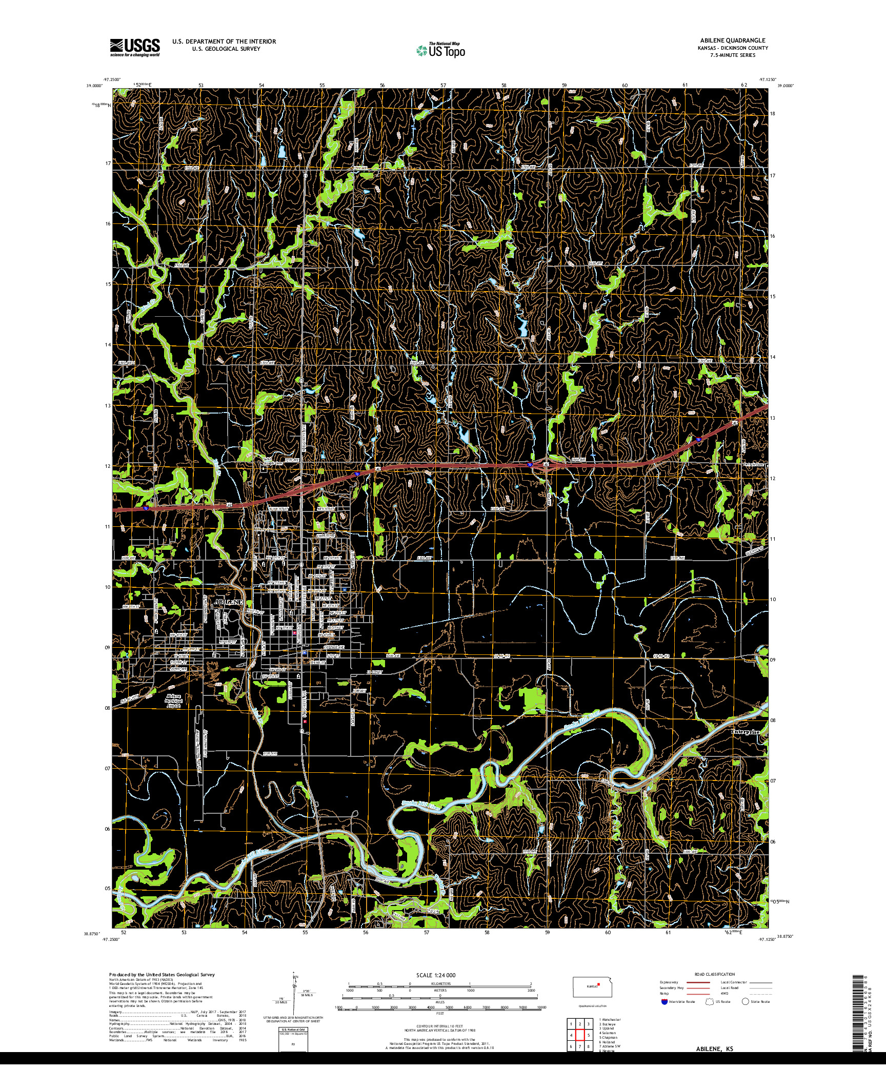 USGS US TOPO 7.5-MINUTE MAP FOR ABILENE, KS 2018