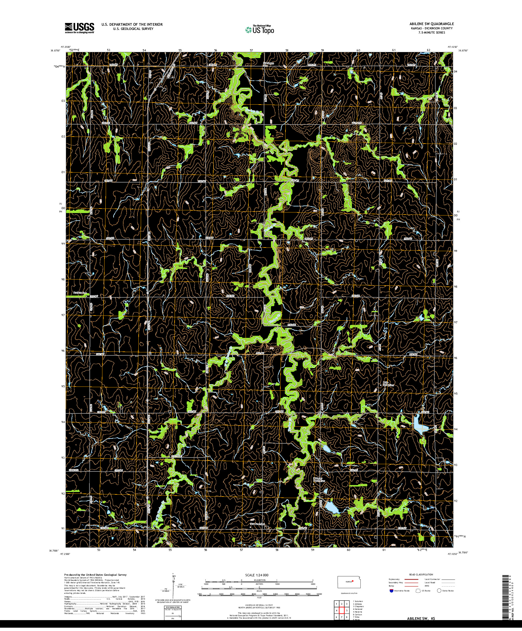 USGS US TOPO 7.5-MINUTE MAP FOR ABILENE SW, KS 2018