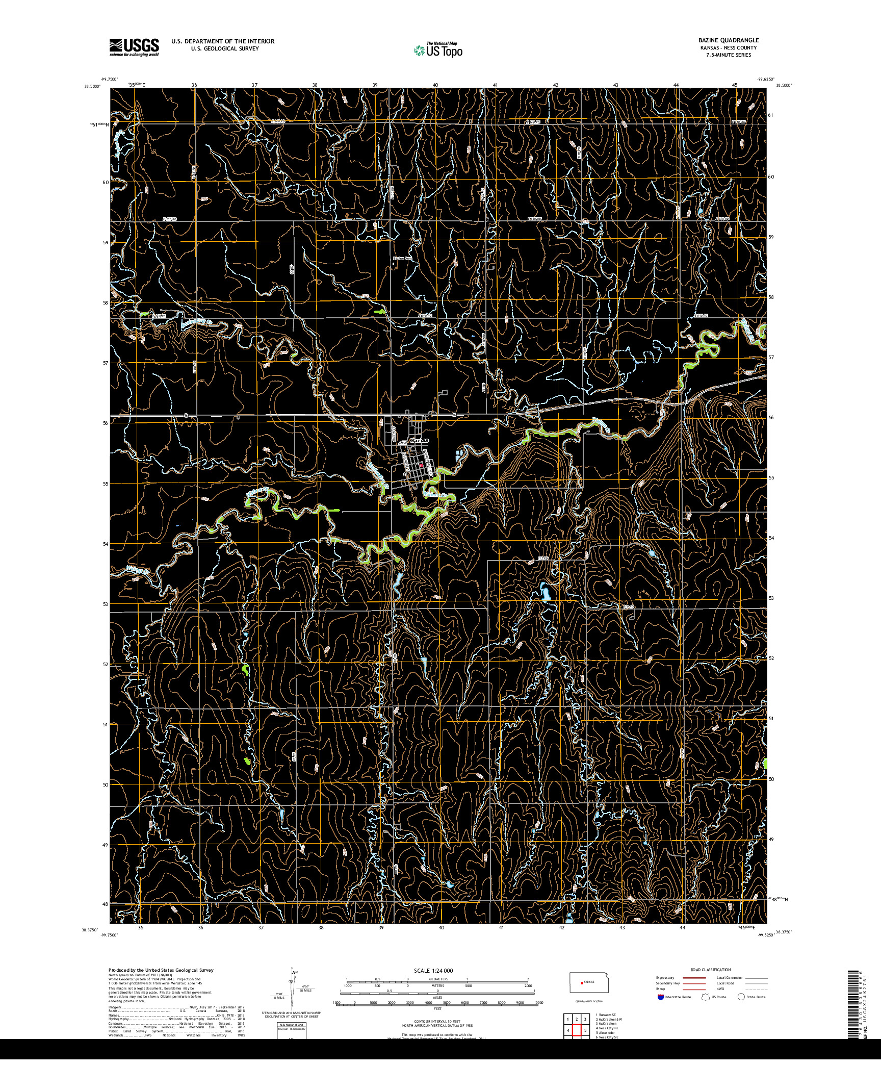 USGS US TOPO 7.5-MINUTE MAP FOR BAZINE, KS 2018