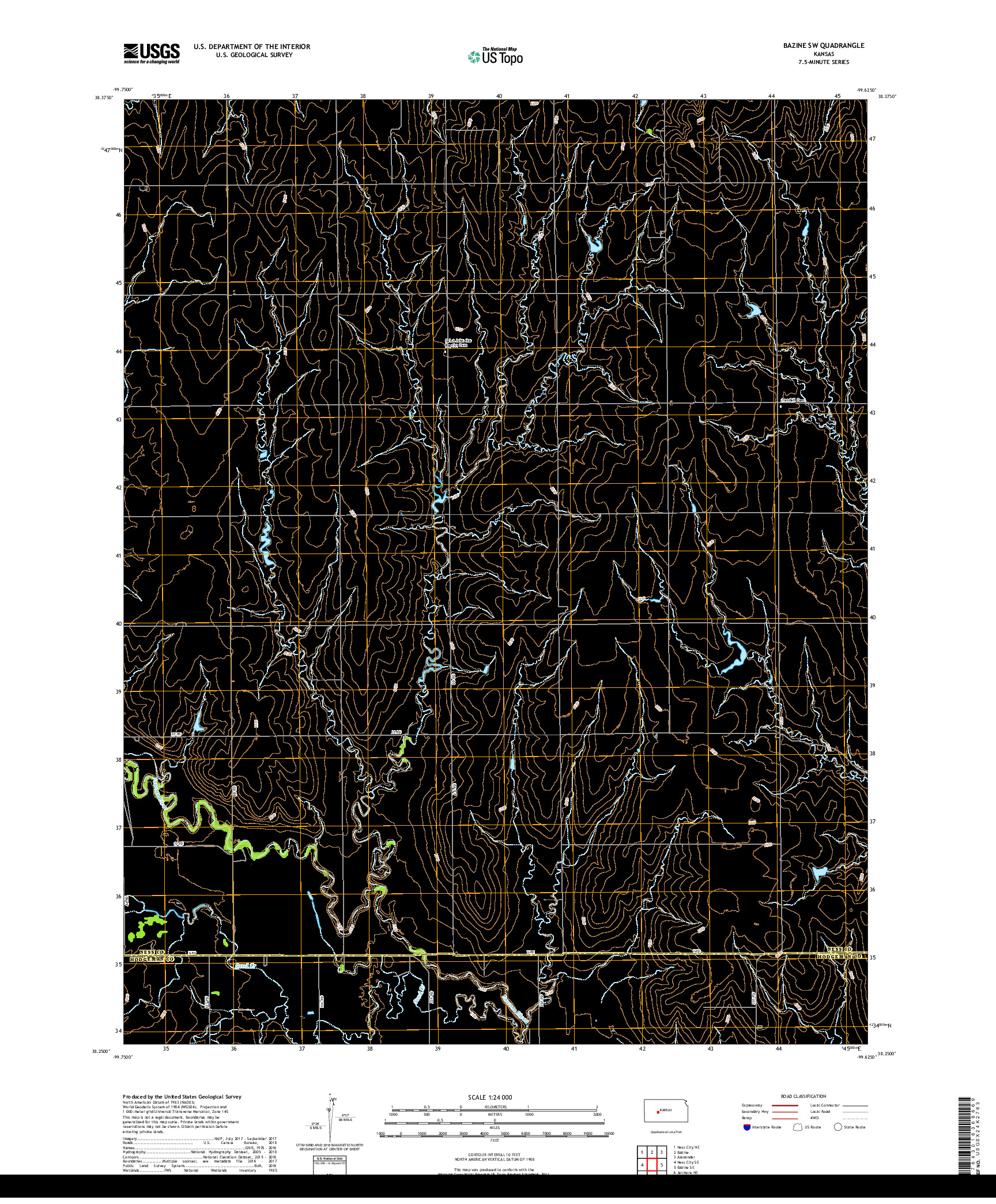 USGS US TOPO 7.5-MINUTE MAP FOR BAZINE SW, KS 2018