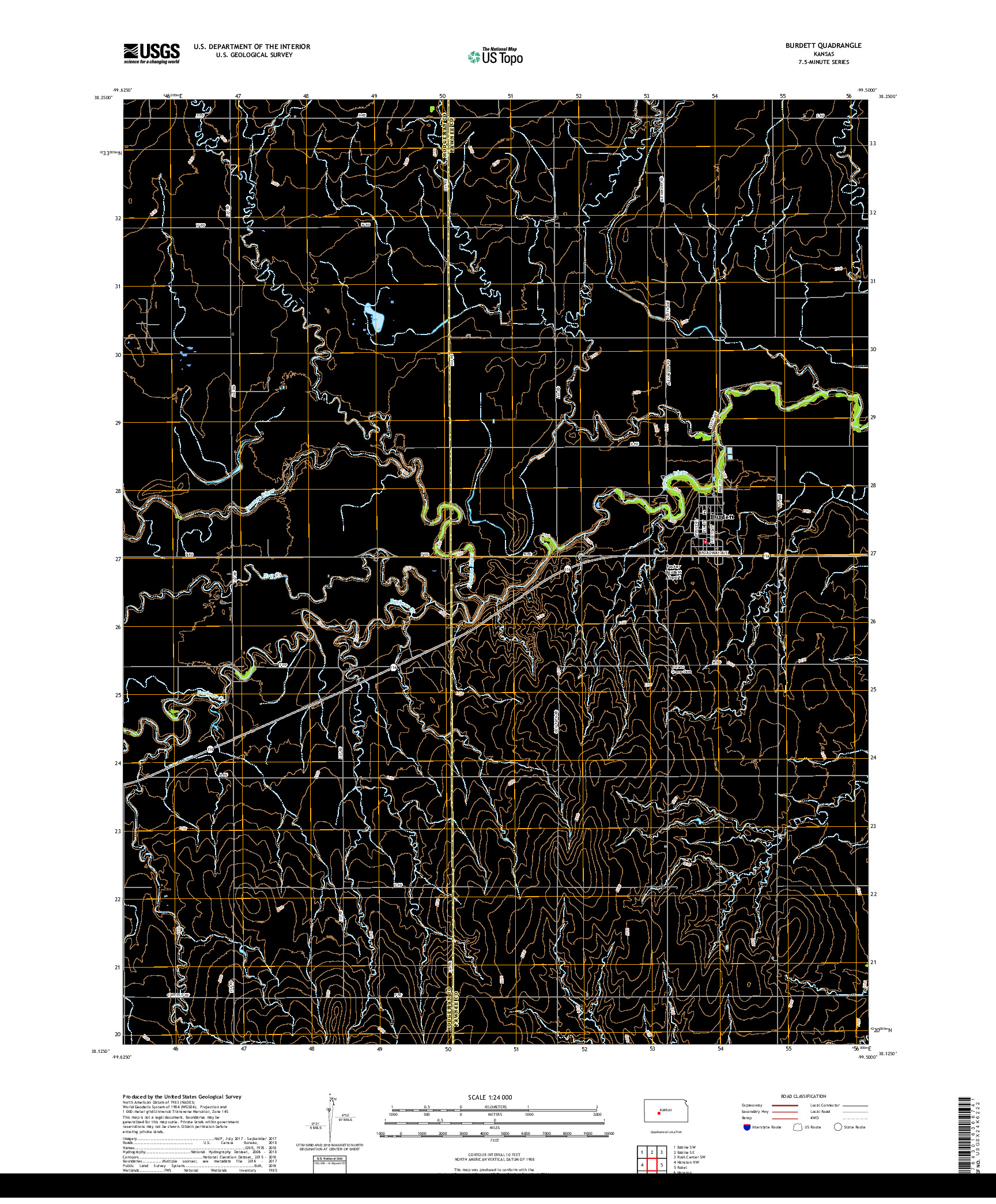 USGS US TOPO 7.5-MINUTE MAP FOR BURDETT, KS 2018