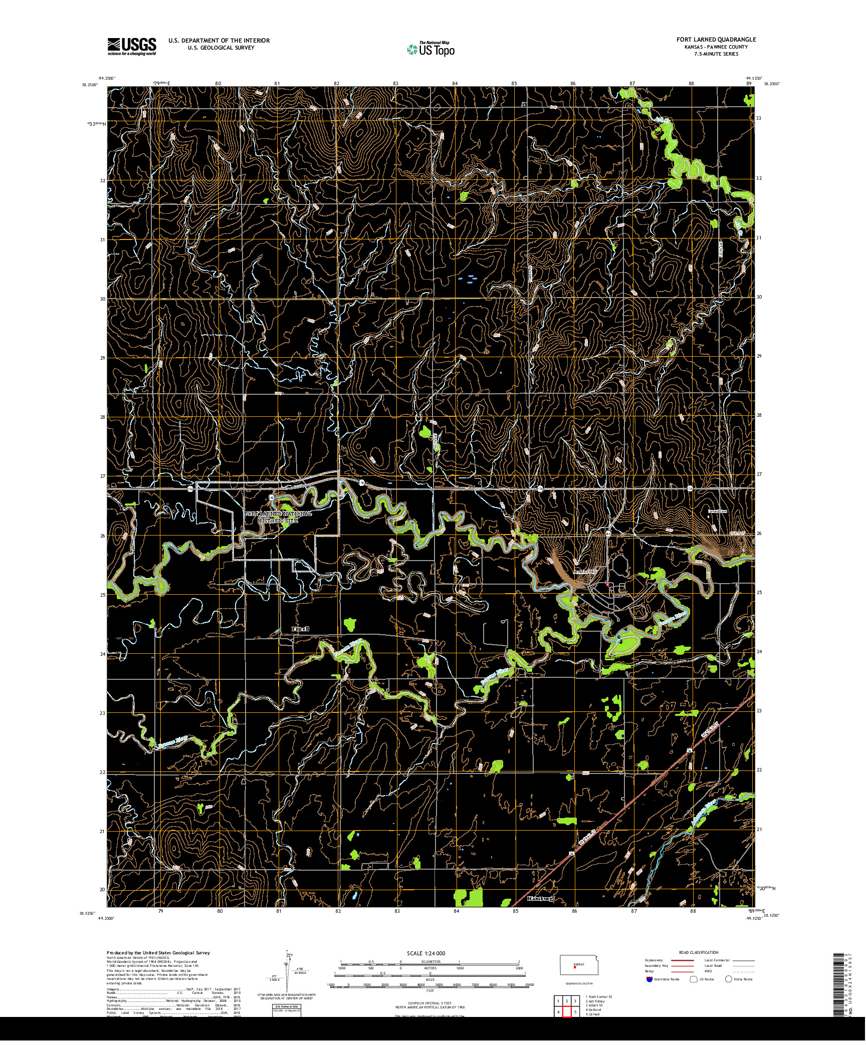 USGS US TOPO 7.5-MINUTE MAP FOR FORT LARNED, KS 2018
