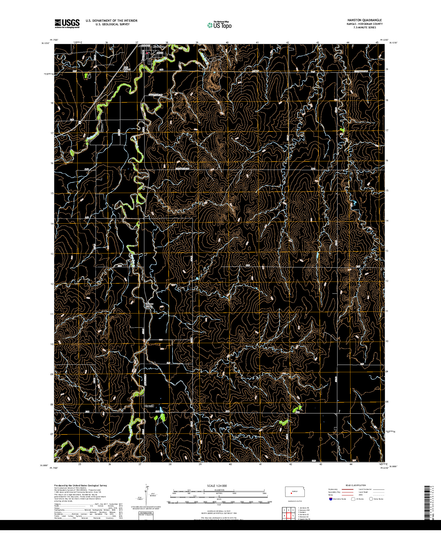 USGS US TOPO 7.5-MINUTE MAP FOR HANSTON, KS 2018