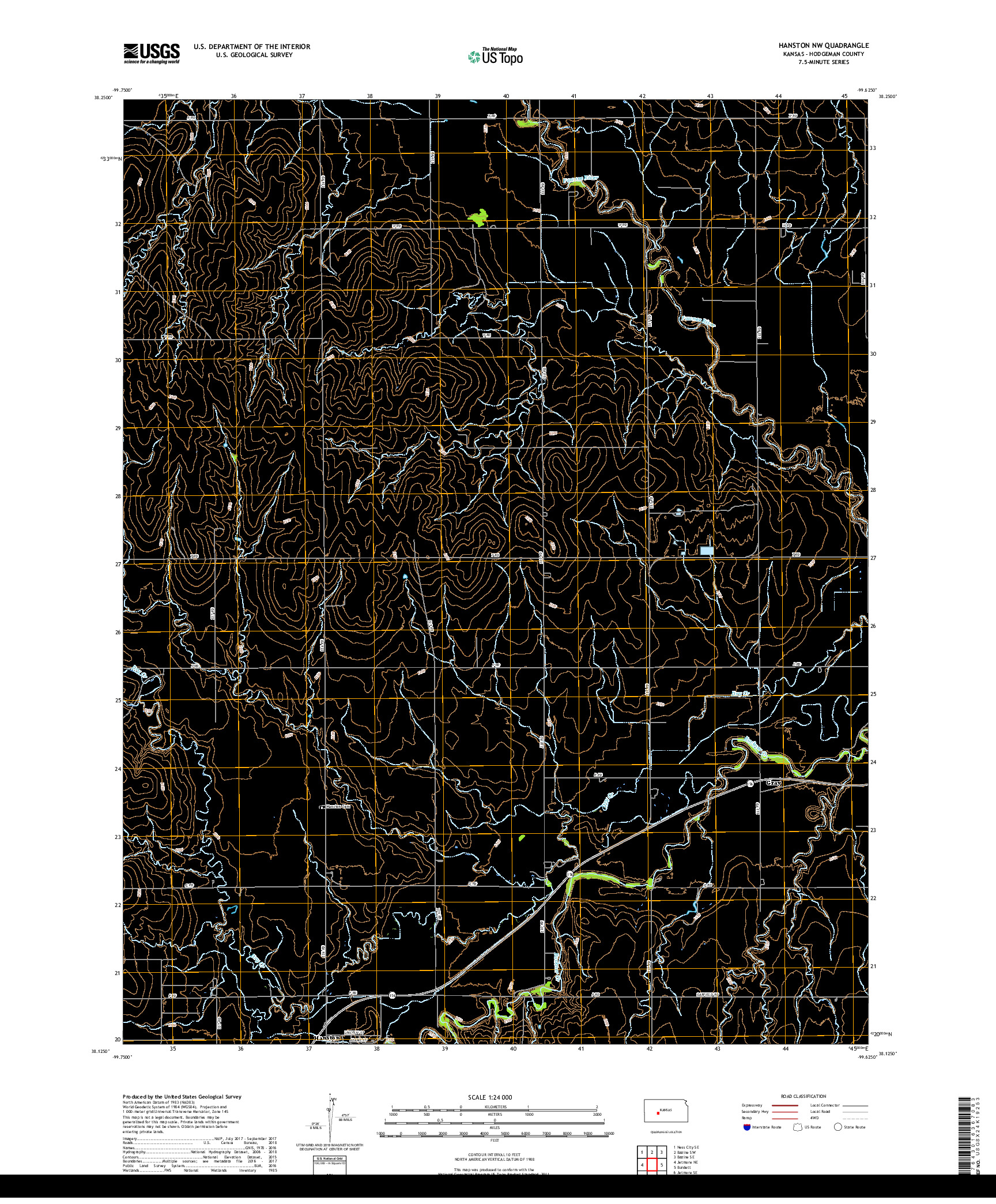 USGS US TOPO 7.5-MINUTE MAP FOR HANSTON NW, KS 2018