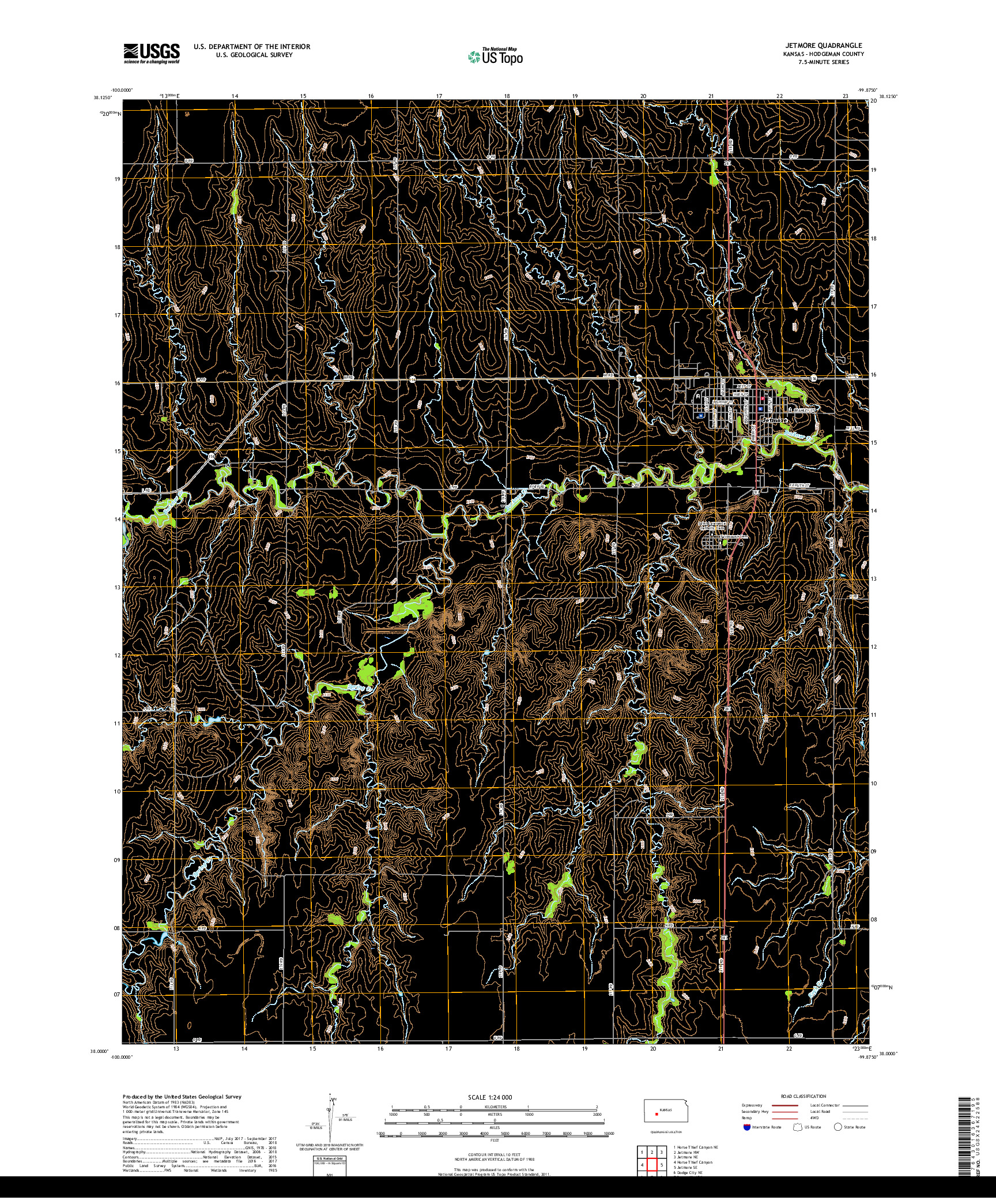 USGS US TOPO 7.5-MINUTE MAP FOR JETMORE, KS 2018