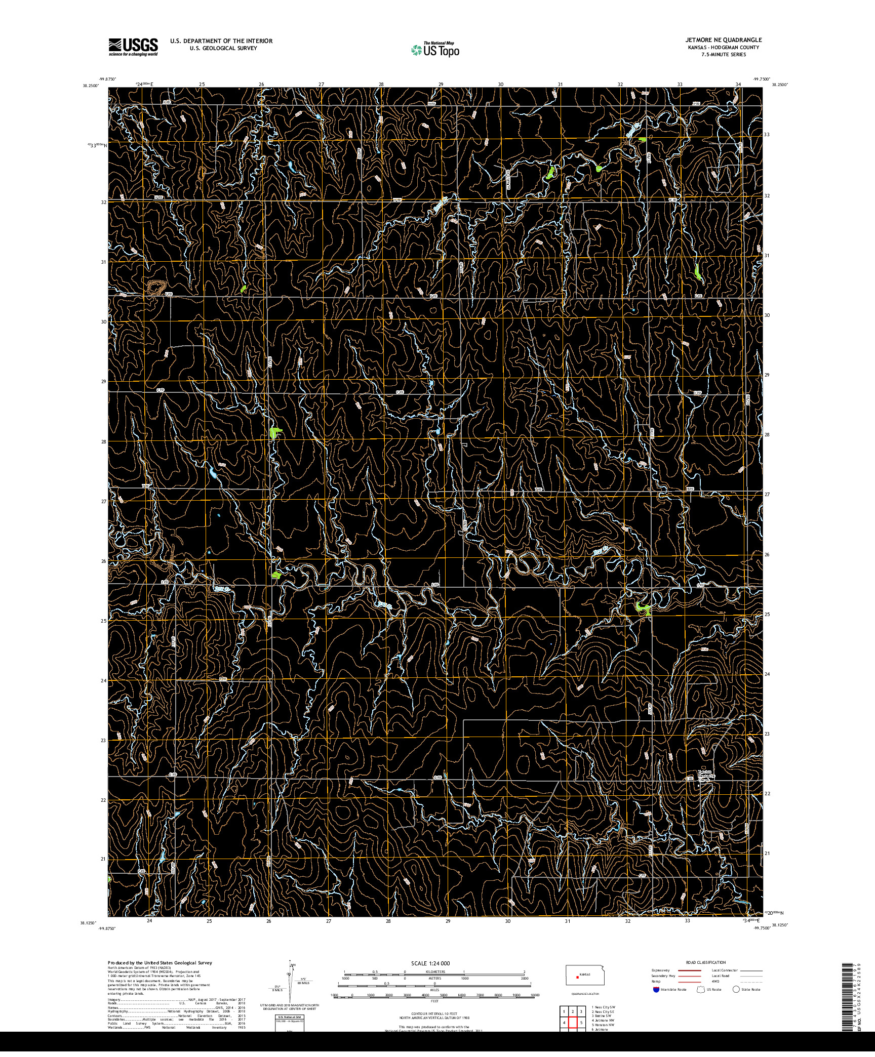 USGS US TOPO 7.5-MINUTE MAP FOR JETMORE NE, KS 2018