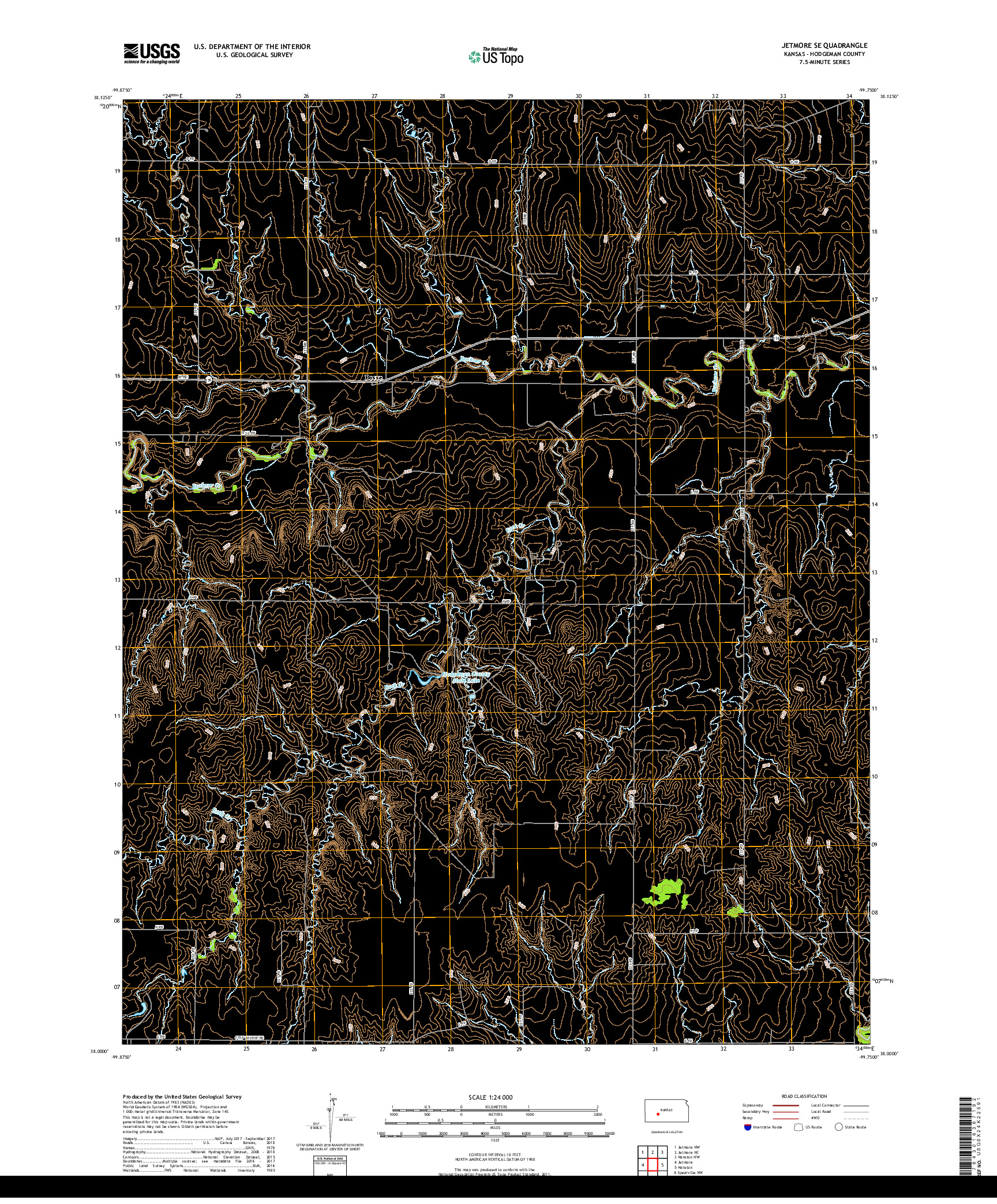USGS US TOPO 7.5-MINUTE MAP FOR JETMORE SE, KS 2018