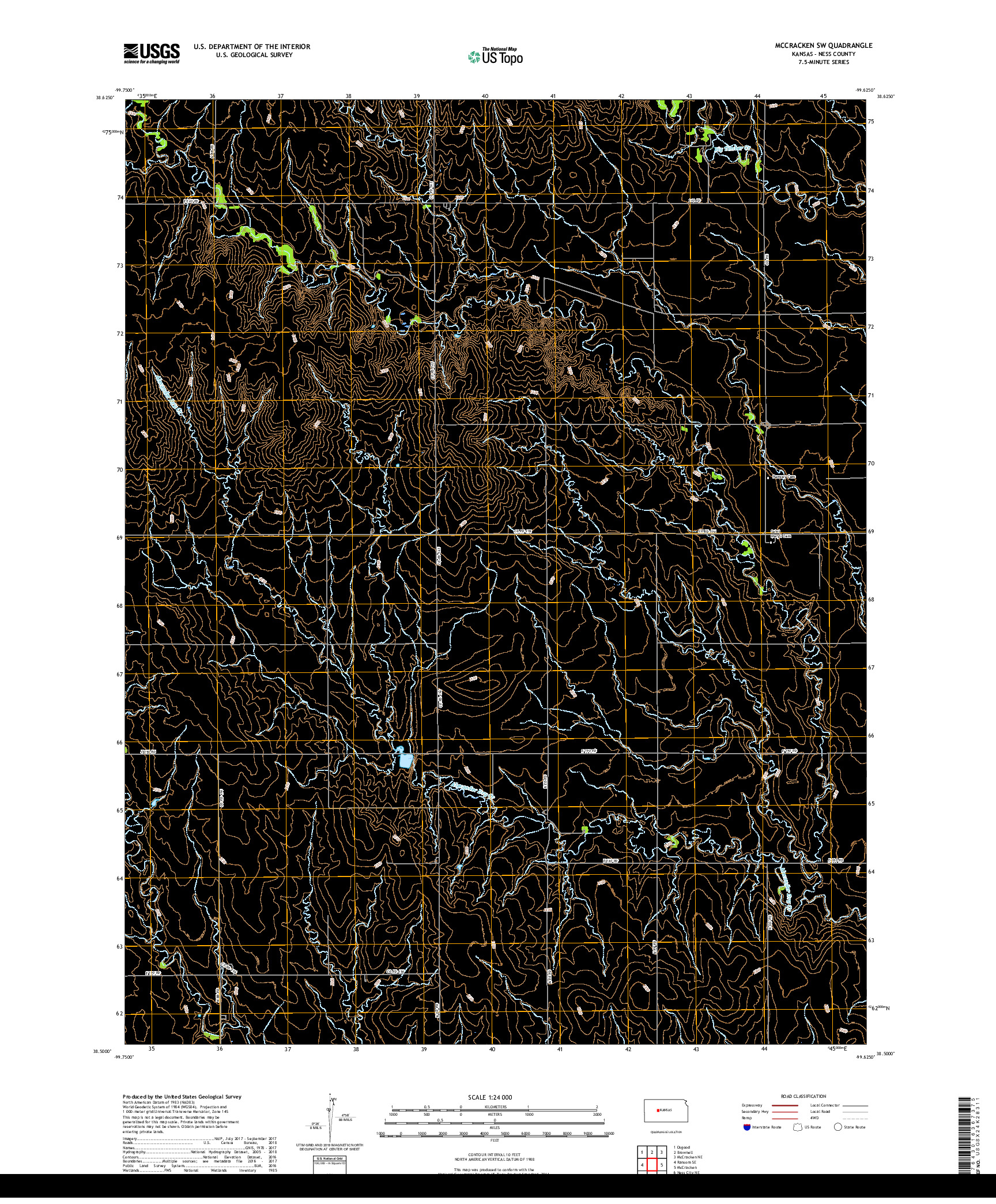 USGS US TOPO 7.5-MINUTE MAP FOR MCCRACKEN SW, KS 2018