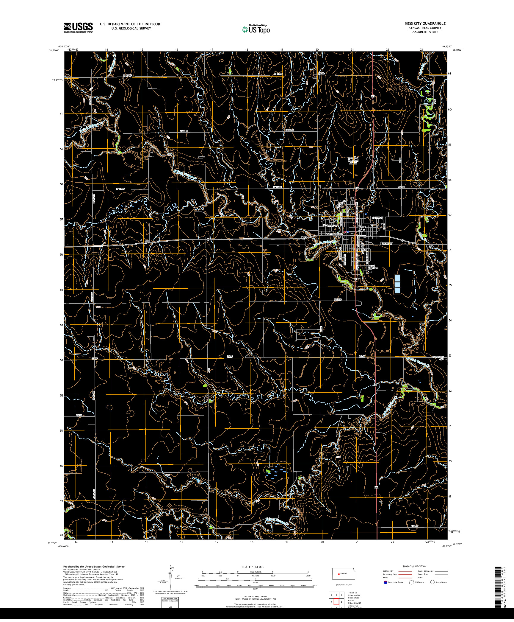 USGS US TOPO 7.5-MINUTE MAP FOR NESS CITY, KS 2018
