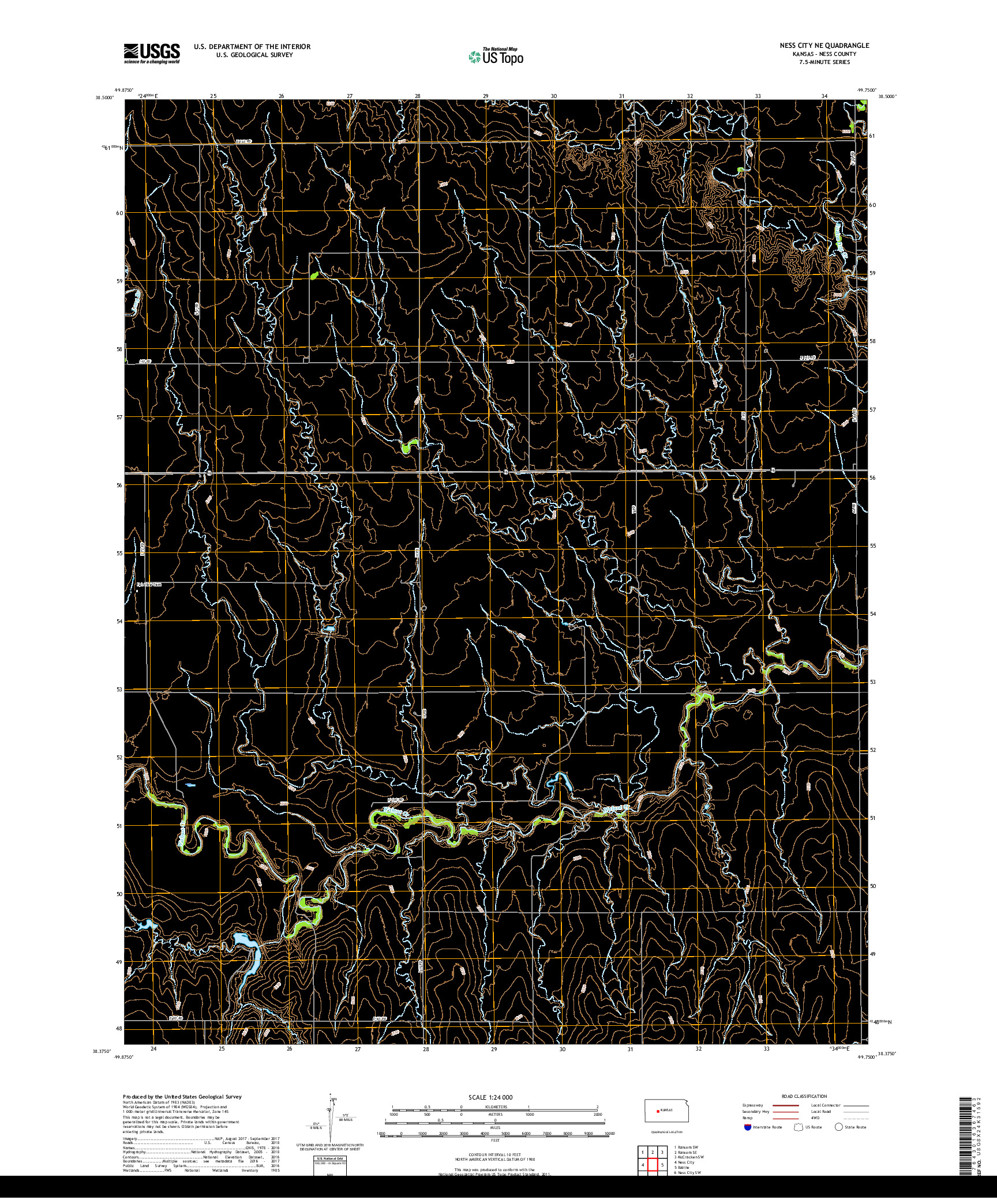 USGS US TOPO 7.5-MINUTE MAP FOR NESS CITY NE, KS 2018
