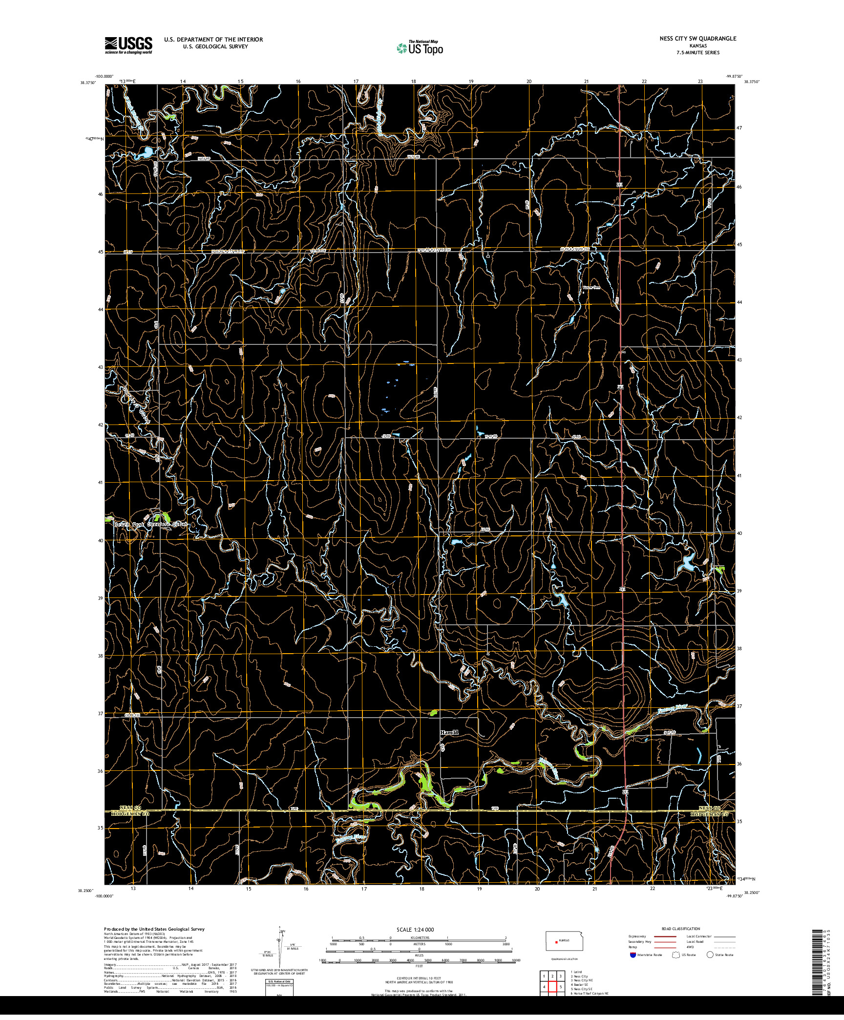 USGS US TOPO 7.5-MINUTE MAP FOR NESS CITY SW, KS 2018