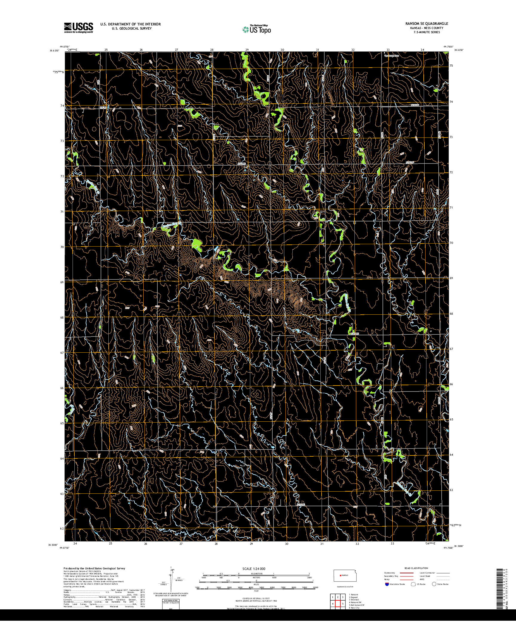 USGS US TOPO 7.5-MINUTE MAP FOR RANSOM SE, KS 2018