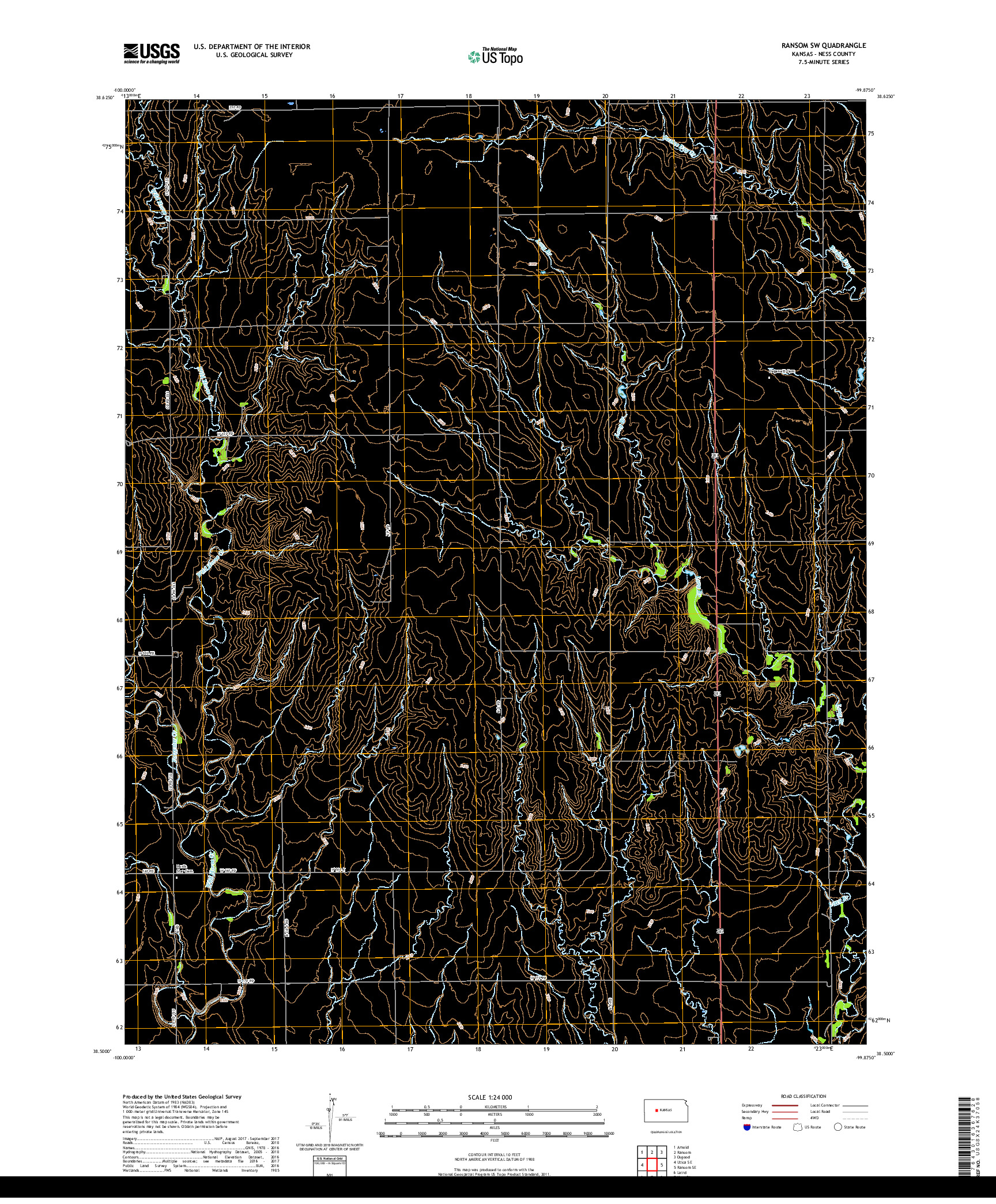 USGS US TOPO 7.5-MINUTE MAP FOR RANSOM SW, KS 2018