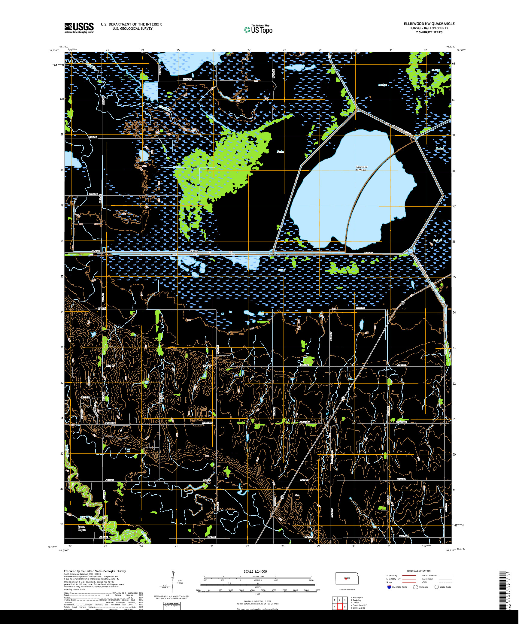 USGS US TOPO 7.5-MINUTE MAP FOR ELLINWOOD NW, KS 2018