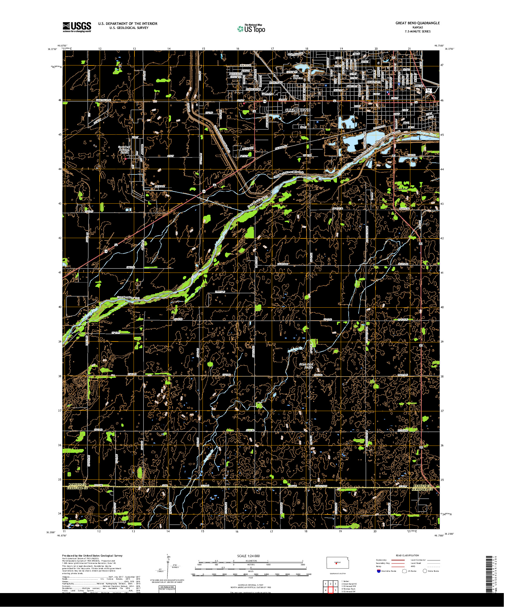 USGS US TOPO 7.5-MINUTE MAP FOR GREAT BEND, KS 2018