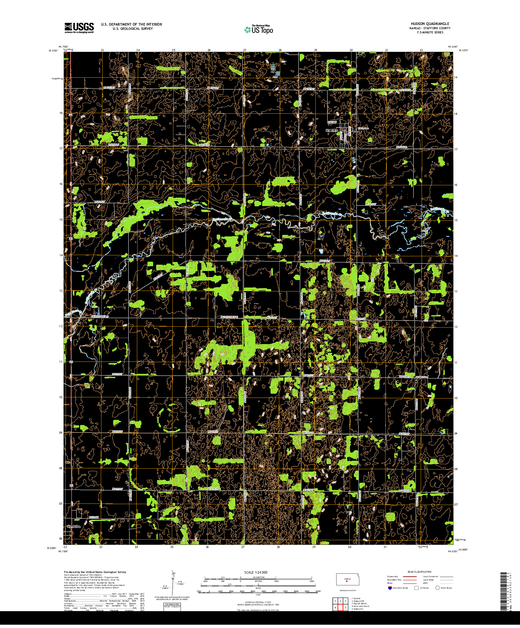 USGS US TOPO 7.5-MINUTE MAP FOR HUDSON, KS 2018