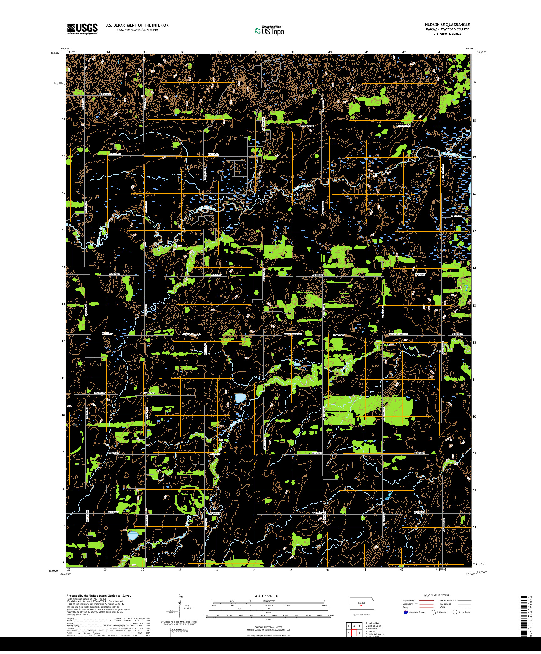 USGS US TOPO 7.5-MINUTE MAP FOR HUDSON SE, KS 2018