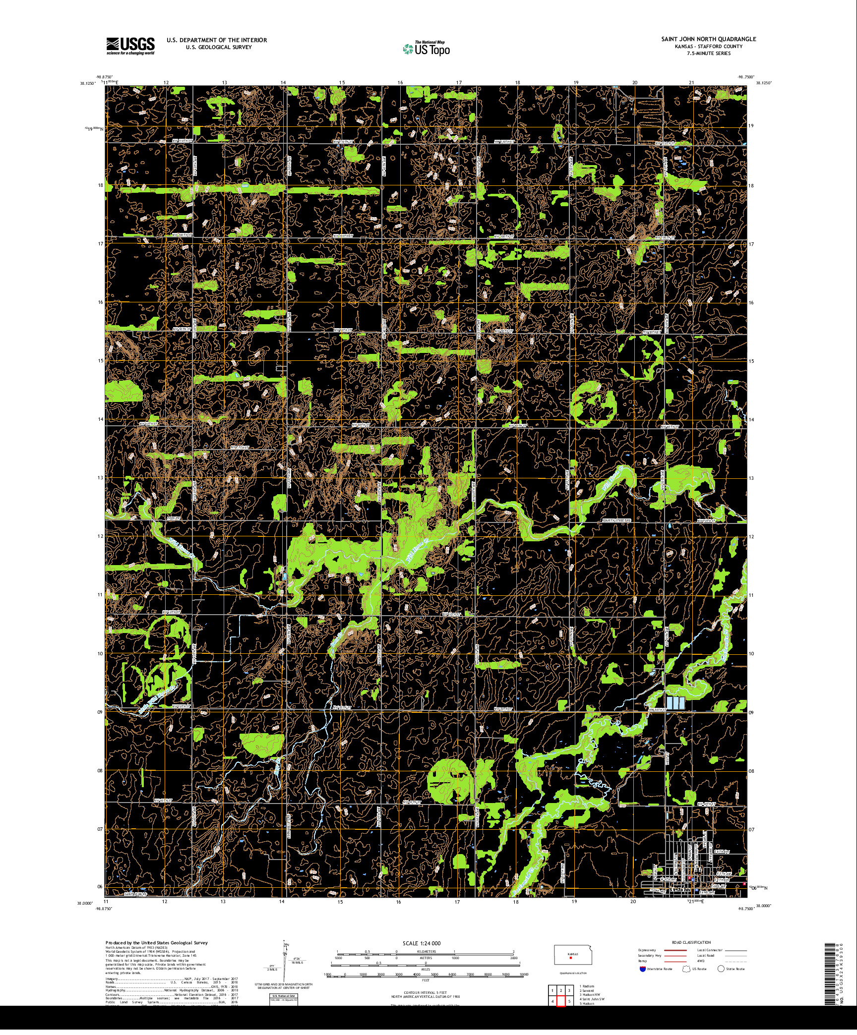 USGS US TOPO 7.5-MINUTE MAP FOR SAINT JOHN NORTH, KS 2018