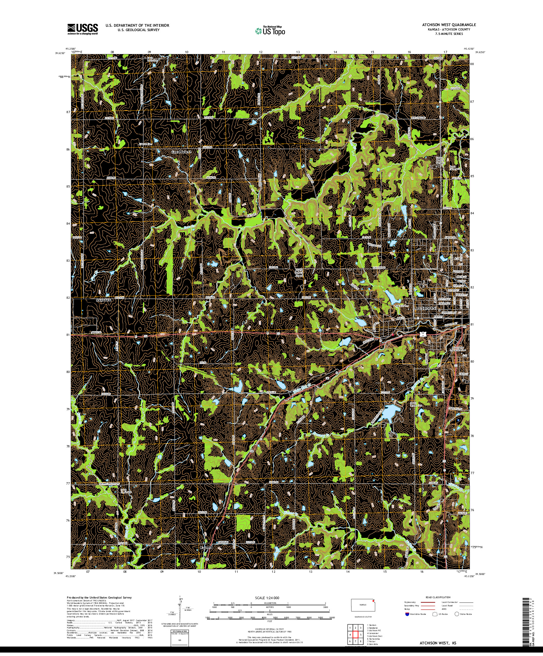USGS US TOPO 7.5-MINUTE MAP FOR ATCHISON WEST, KS 2018